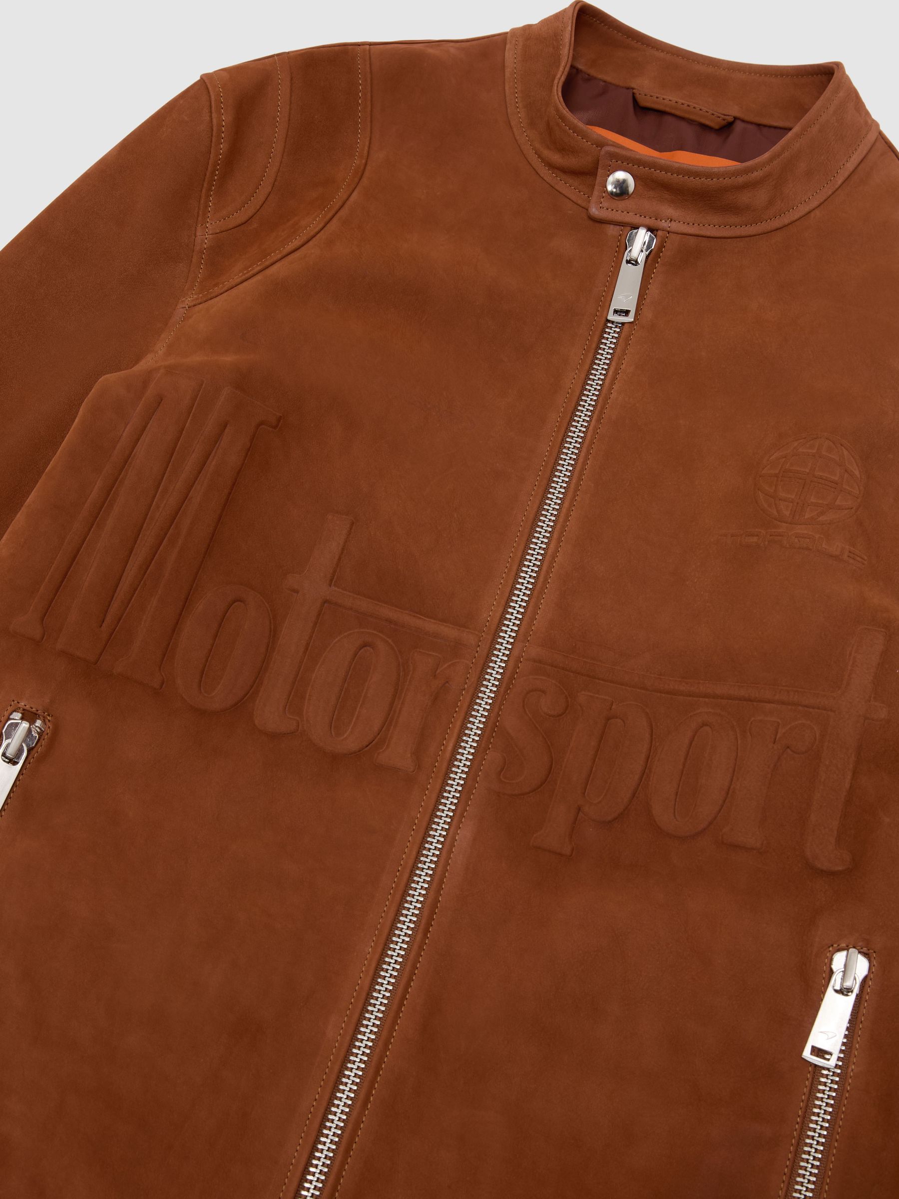 McLaren Racing Embossed Suede Jacket in Tobacco Brown - Image 8 of 9