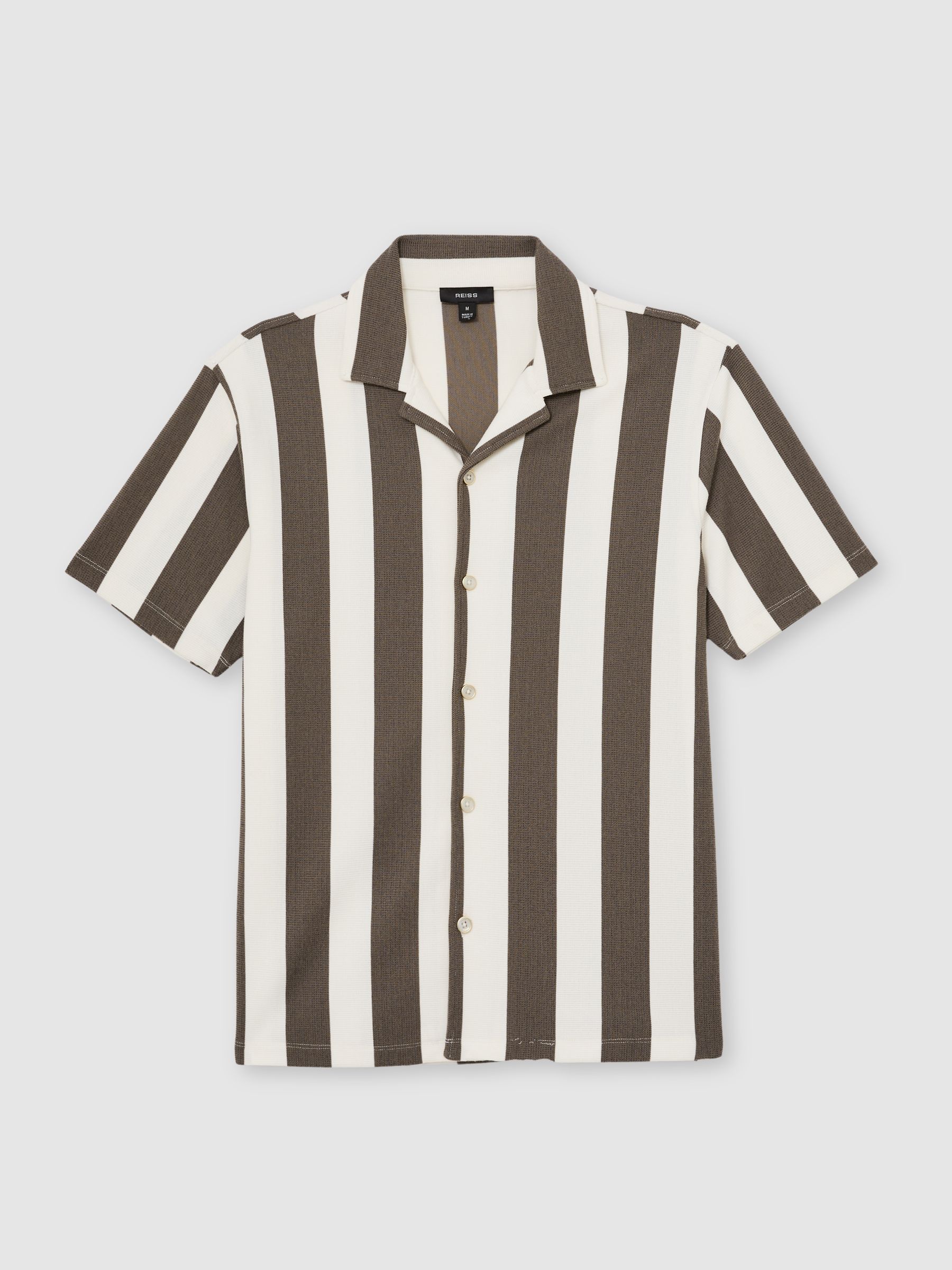 Block-Stripe Cuban-Collar Shirt in Brown/Off White - Image 2 of 7