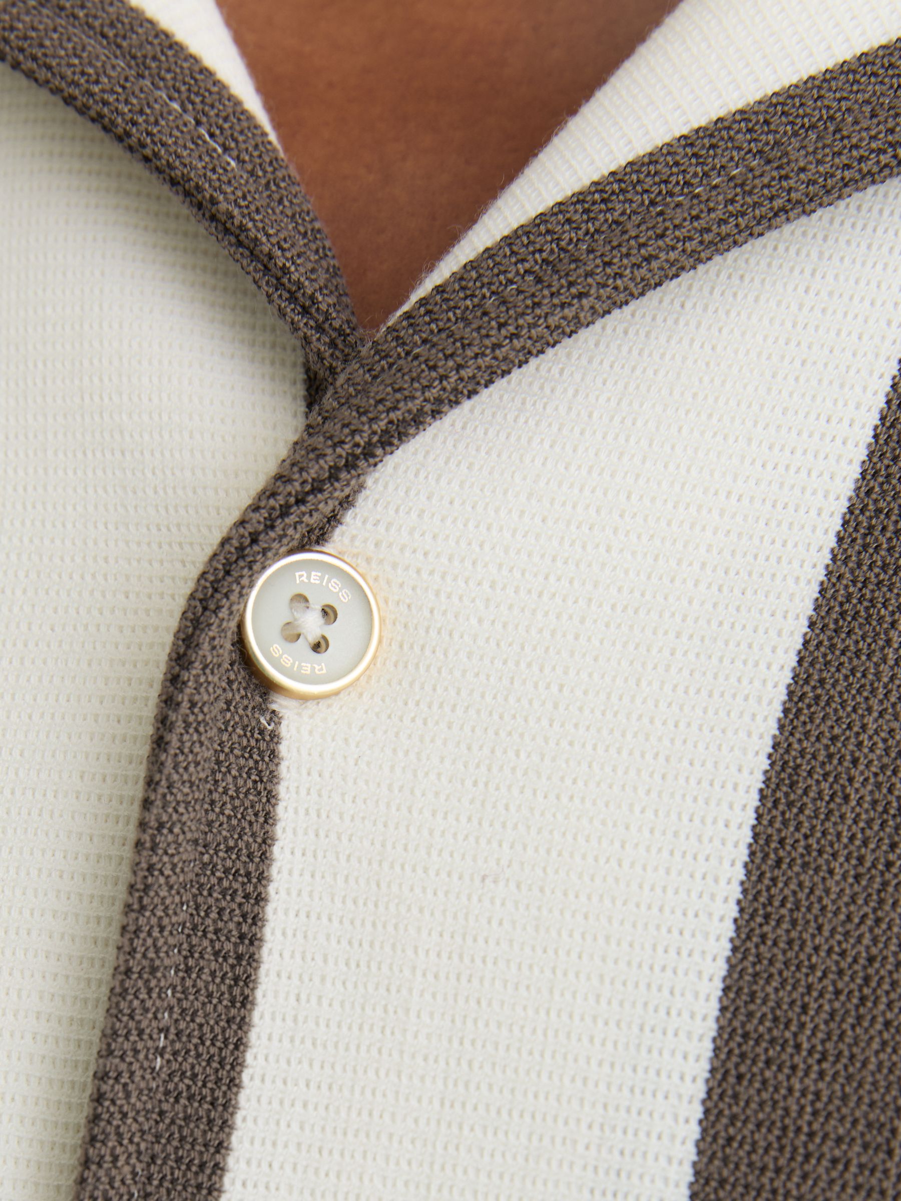 Block-Stripe Cuban-Collar Shirt in Brown/Off White - Image 5 of 7