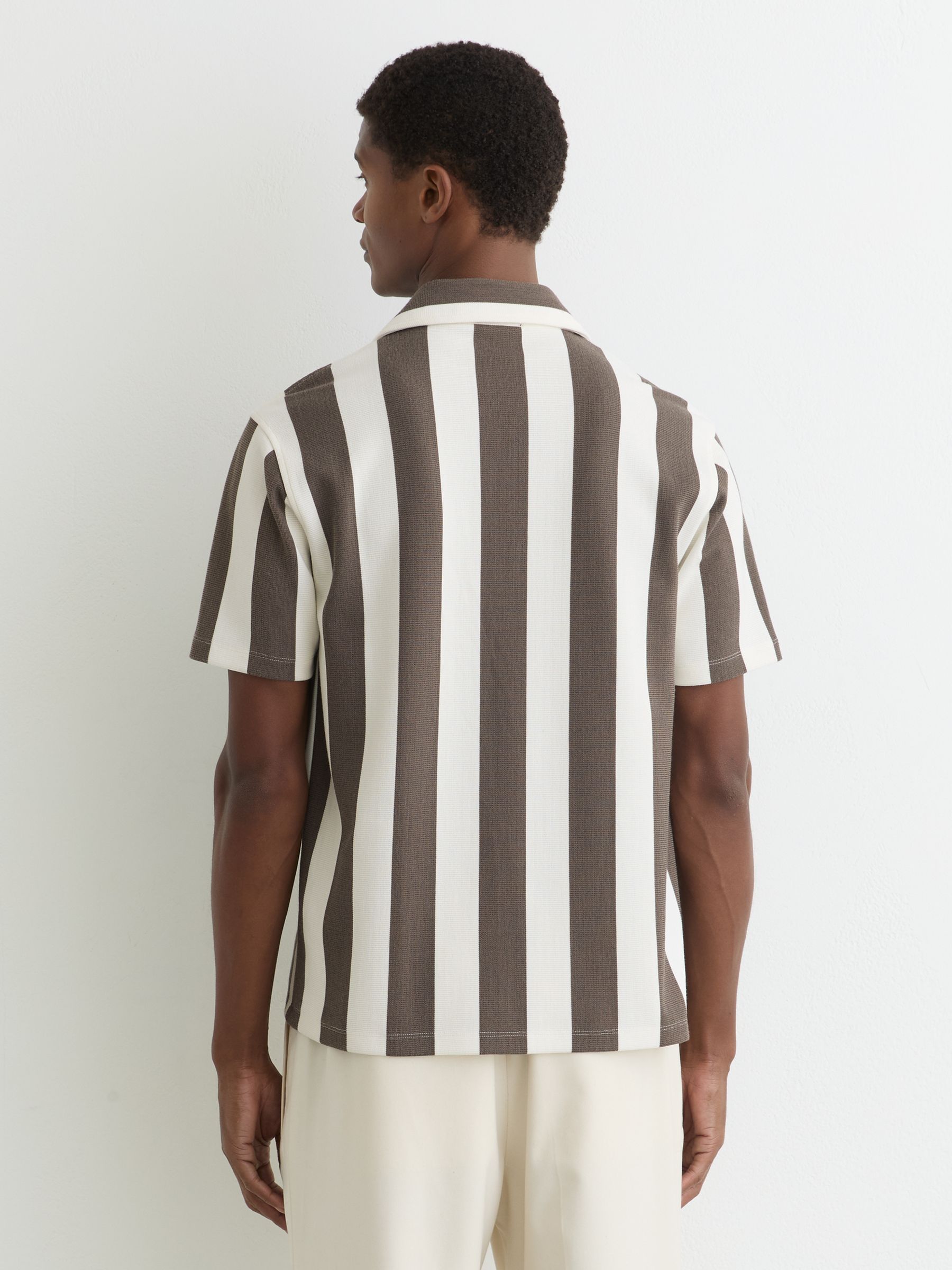 Block-Stripe Cuban-Collar Shirt in Brown/Off White - image 4