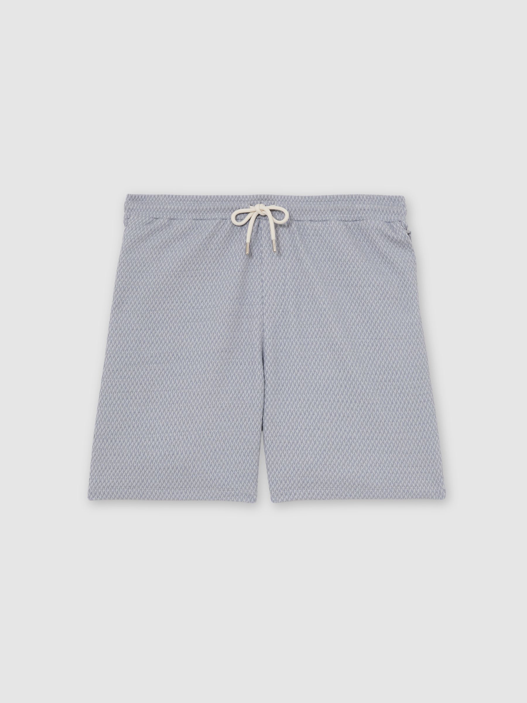 Jacquard Textured Drawstring Shorts in Soft Blue - Image 2 of 7 Jacquard Textured Drawstring Shorts in Soft Blue - Image 2 of 7