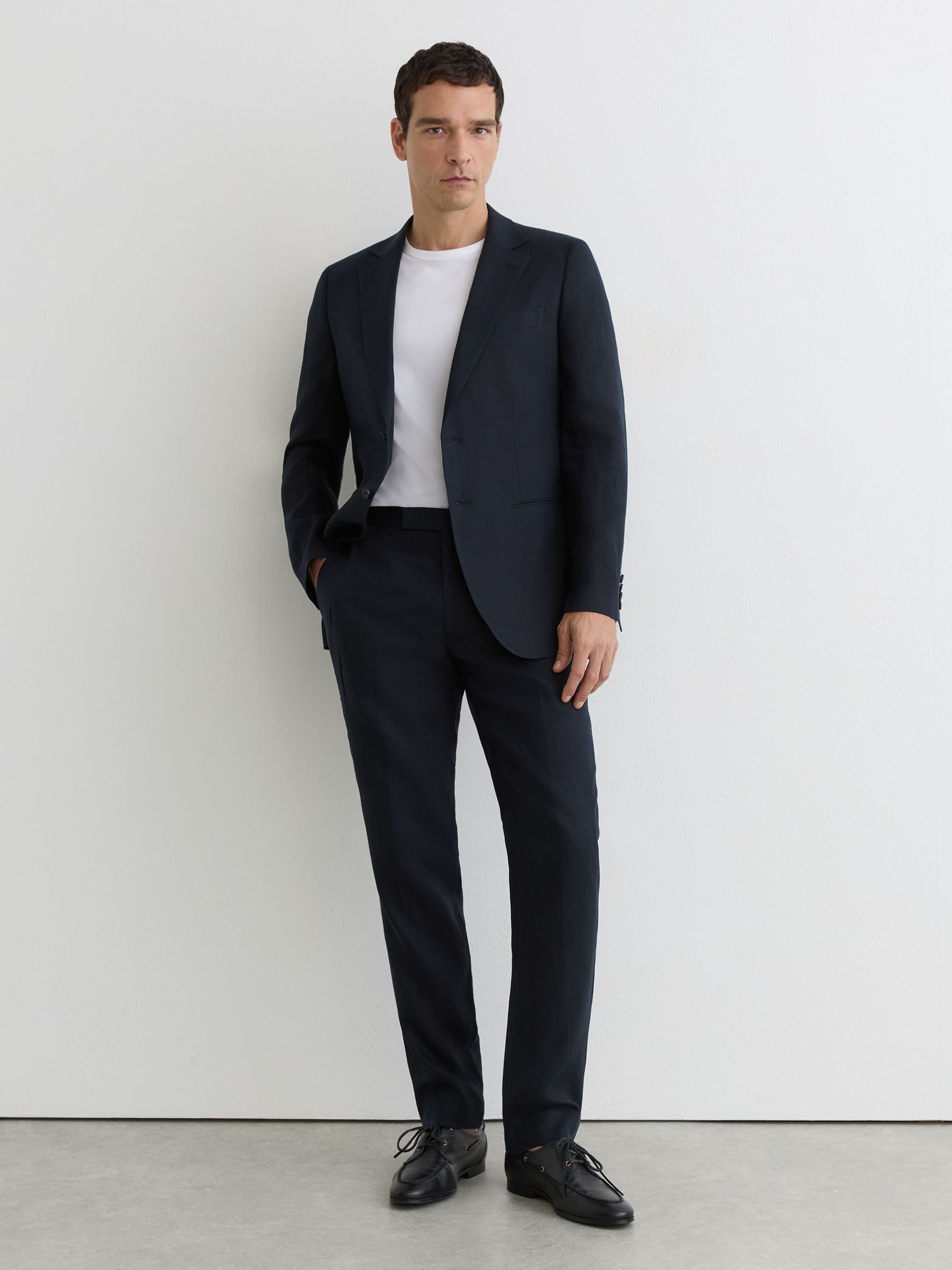 Classic Fit Linen Trousers in Navy - image 2