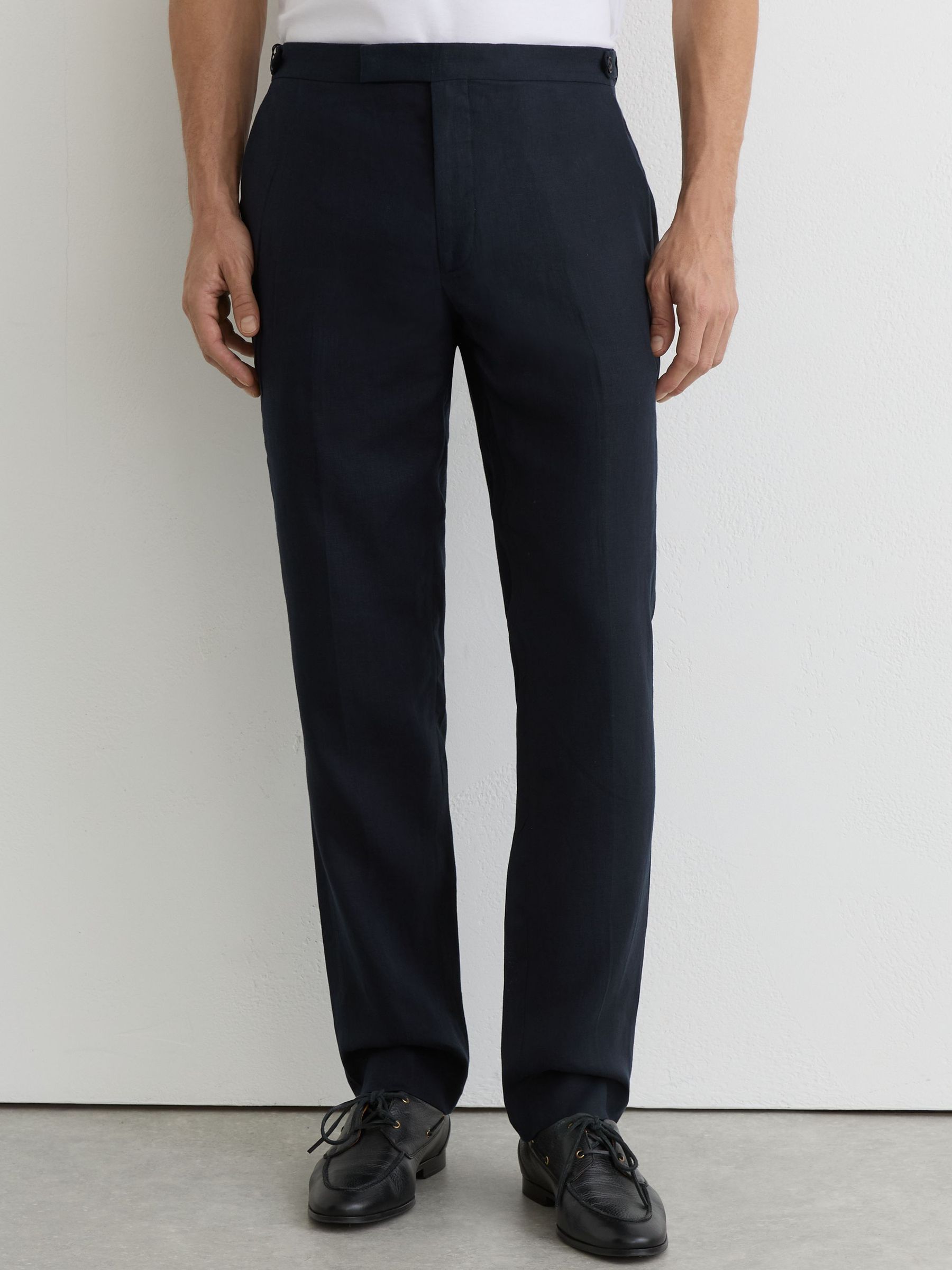 Classic Fit Linen Trousers in Navy - image 4