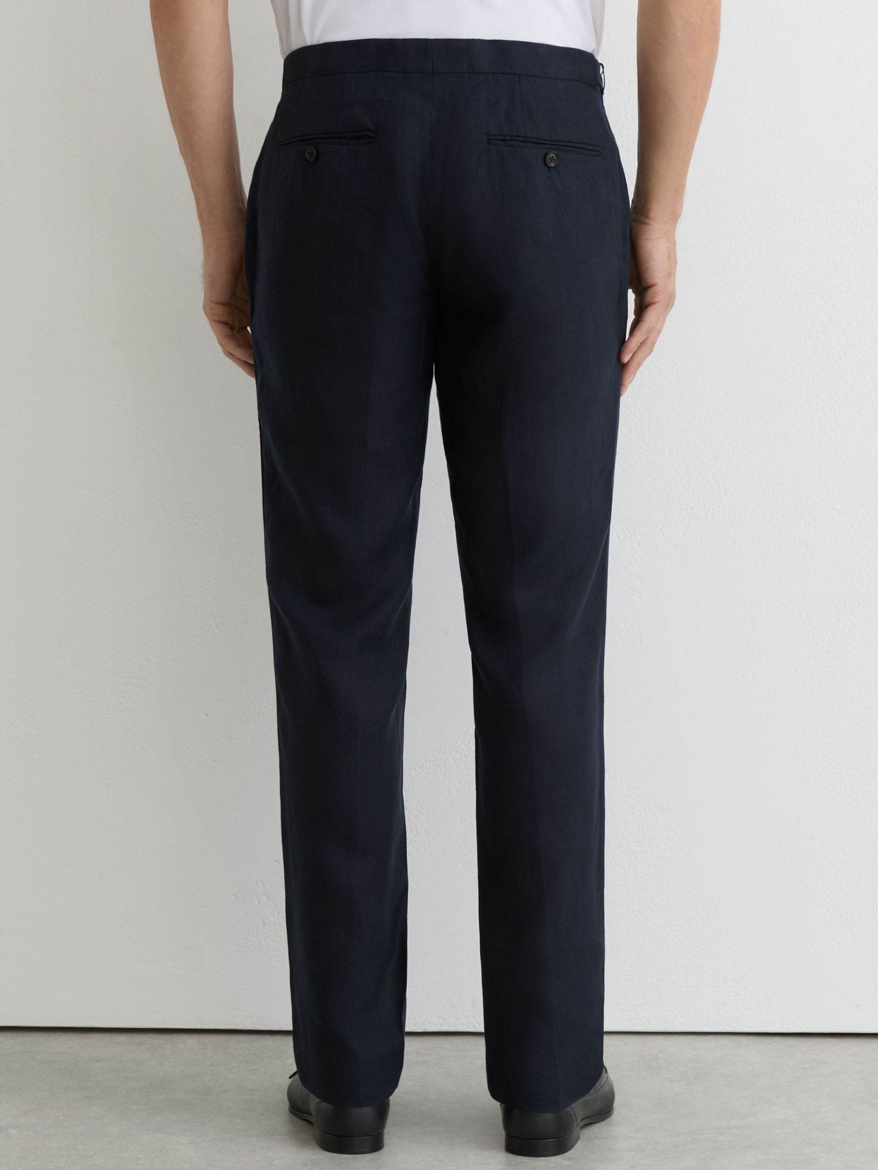 Classic Fit Linen Trousers in Navy - image 5