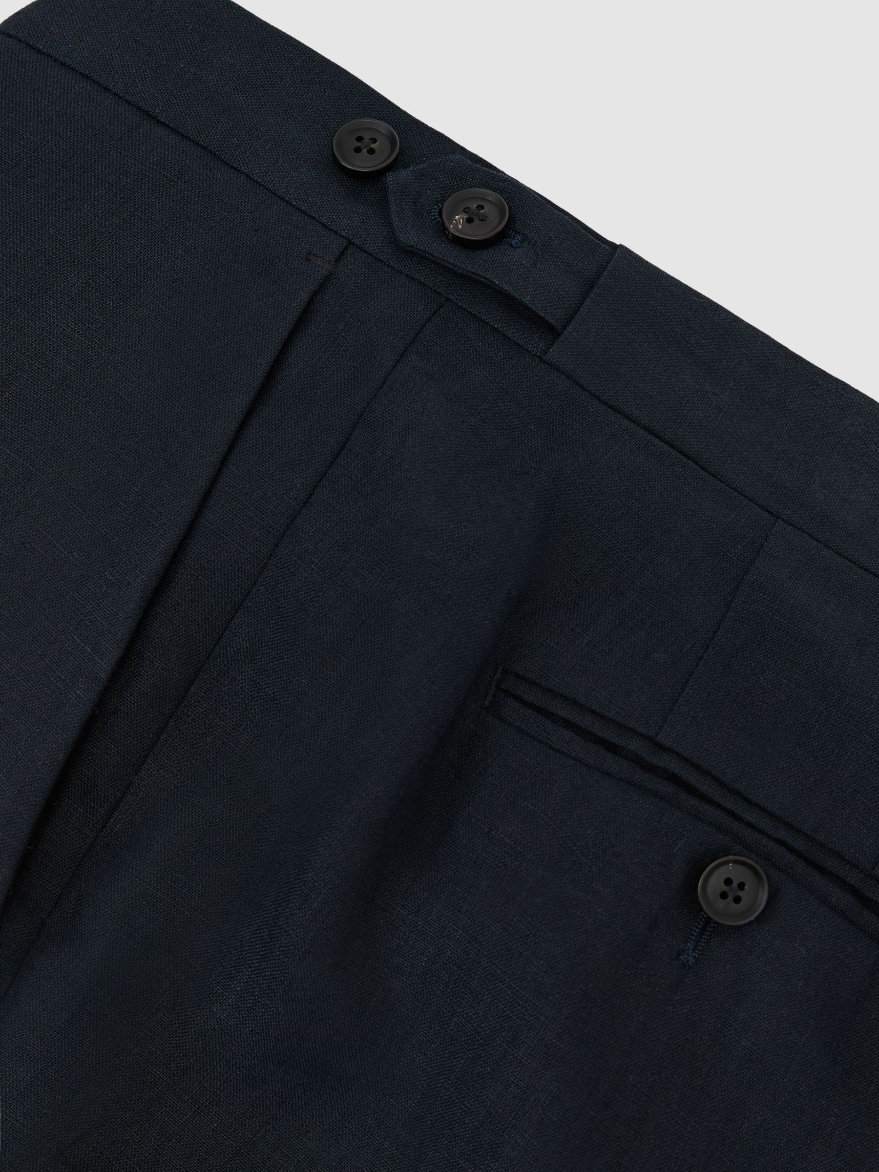 Classic Fit Linen Trousers in Navy - image 3