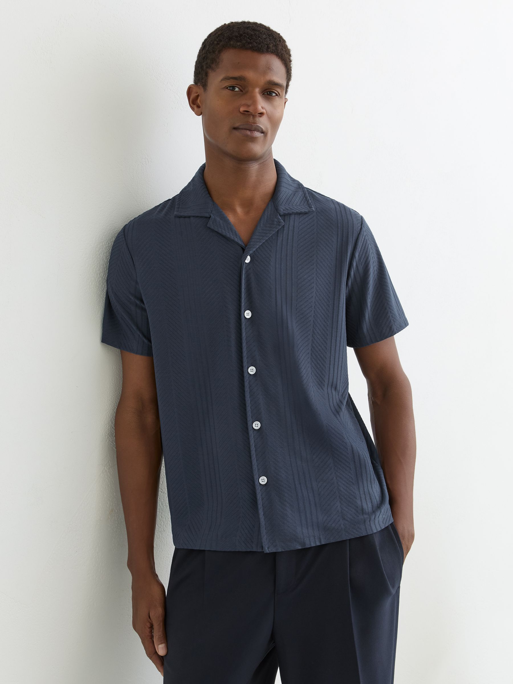 Jacquard Cuban-Collar Shirt in Steel Blue - image 2