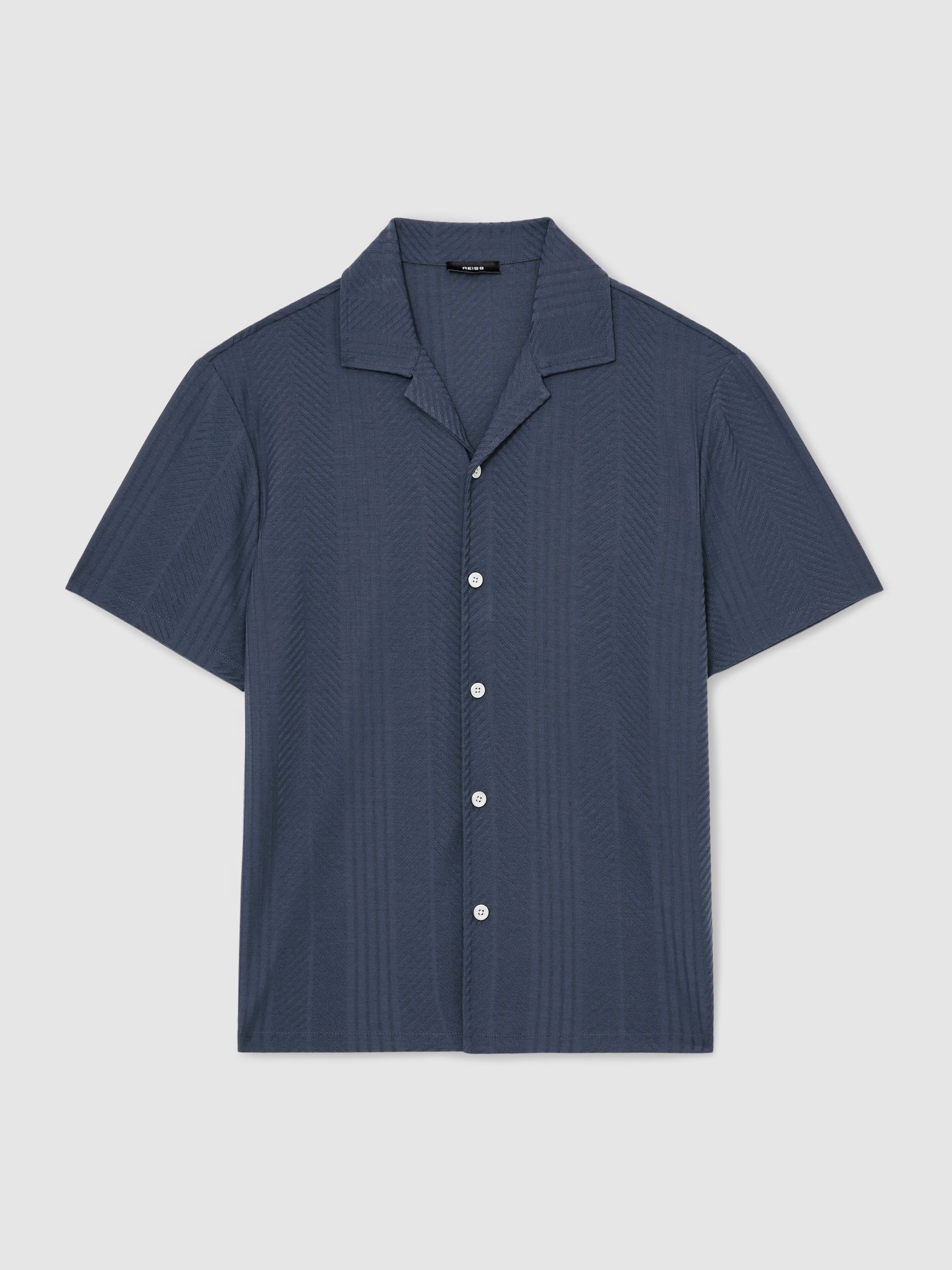 Jacquard Cuban-Collar Shirt in Steel Blue