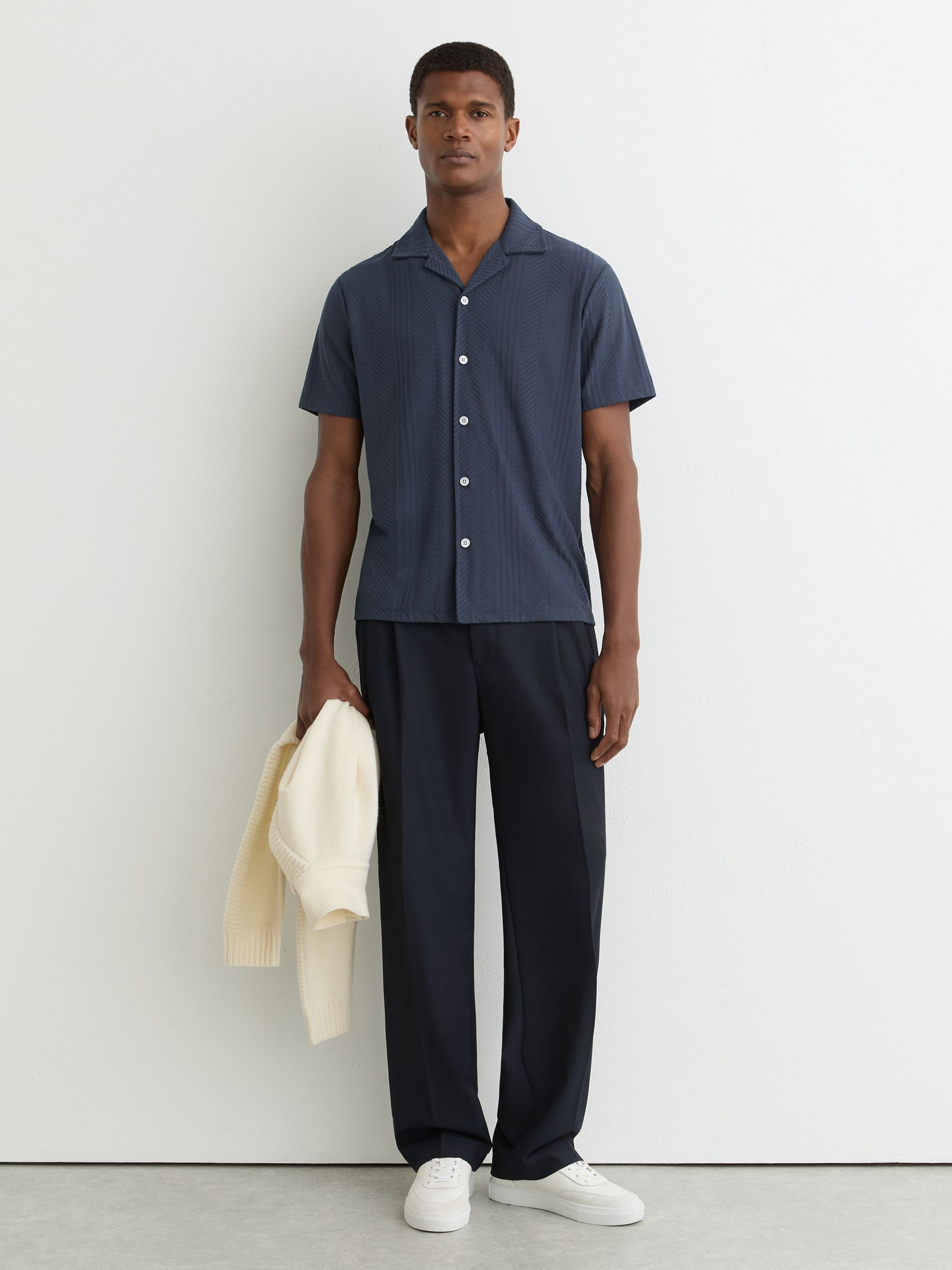 Jacquard Cuban-Collar Shirt in Steel Blue - Image 3 of 6