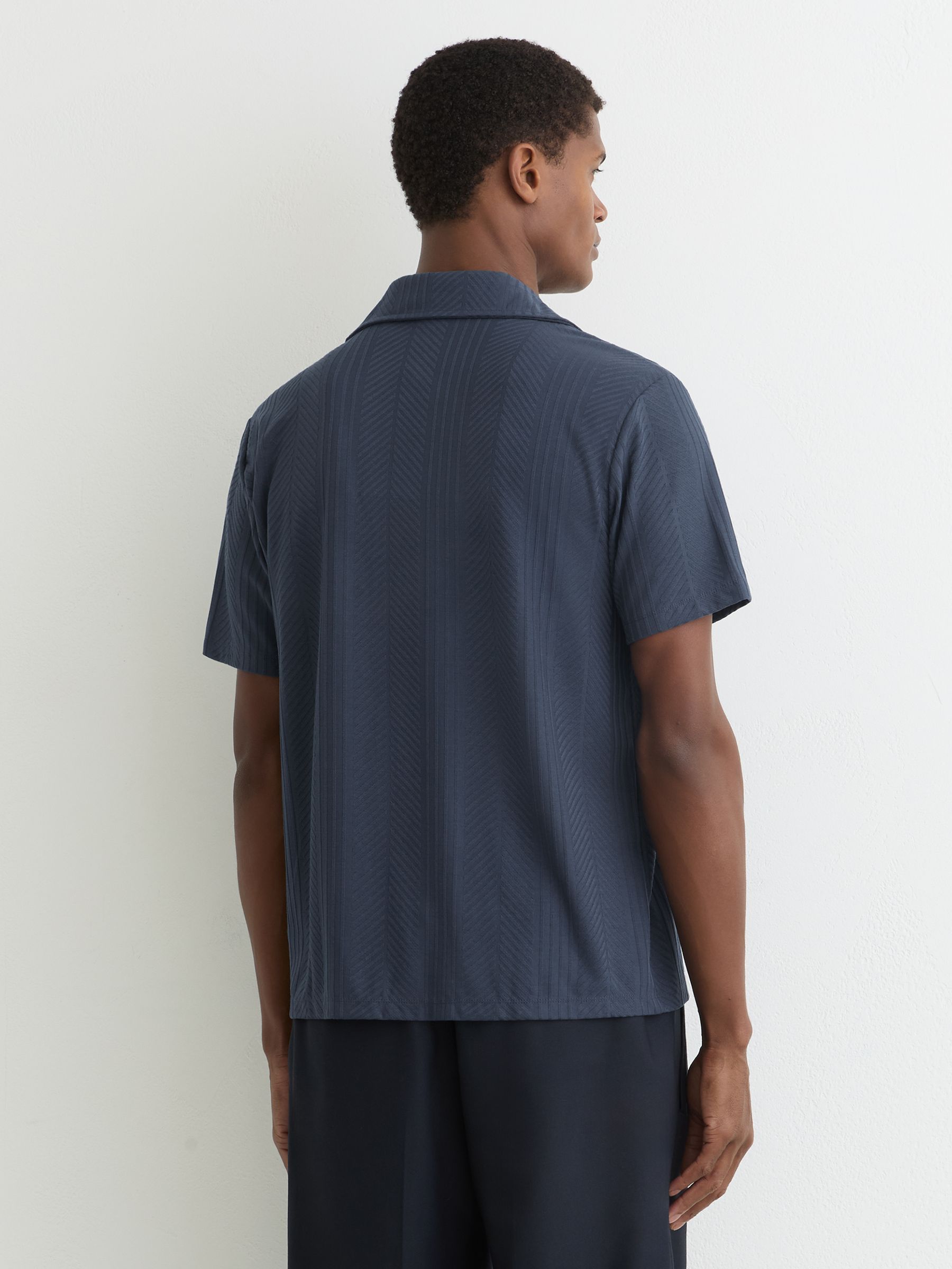 Jacquard Cuban-Collar Shirt in Steel Blue - Image 5 of 6