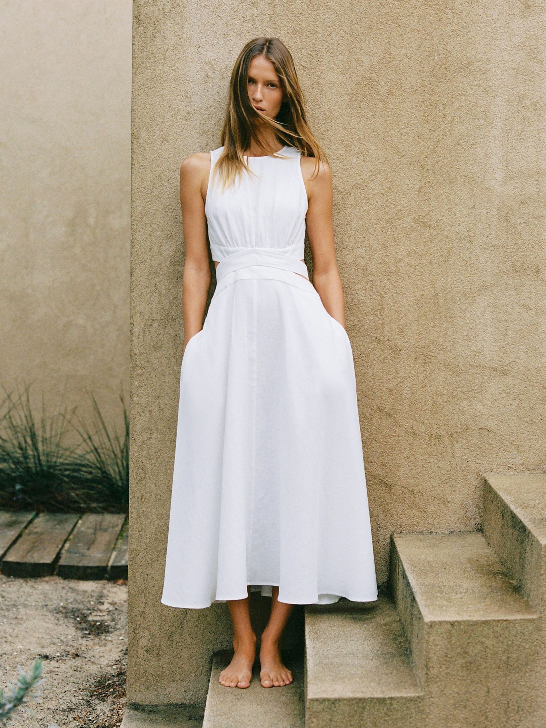 Linen-Cotton Cut-Out Midi Dress in Ivory - image 2