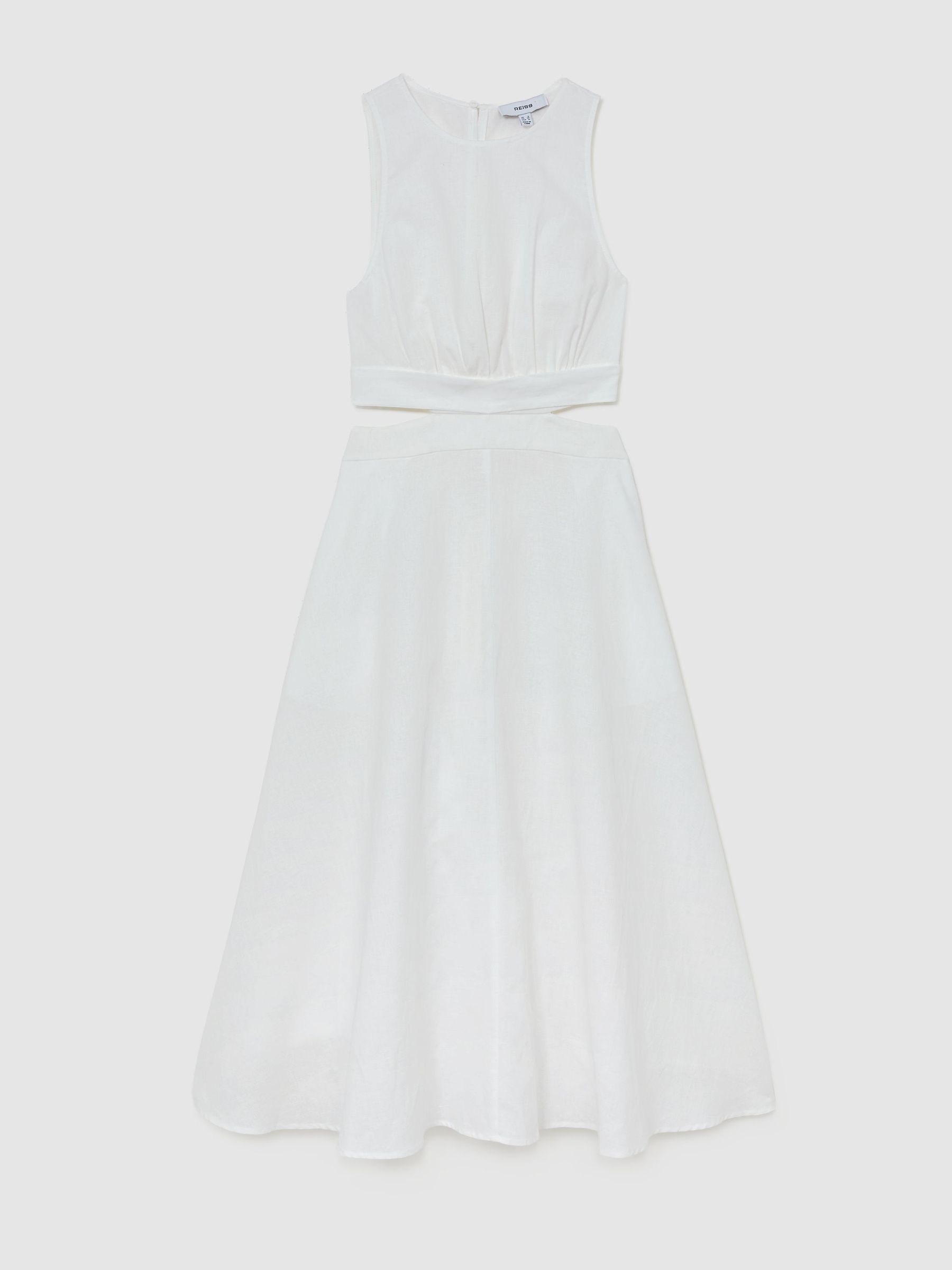 Linen-Cotton Cut-Out Midi Dress in Ivory - Image 2 of 7 Linen-Cotton Cut-Out Midi Dress in Ivory - Image 2 of 7