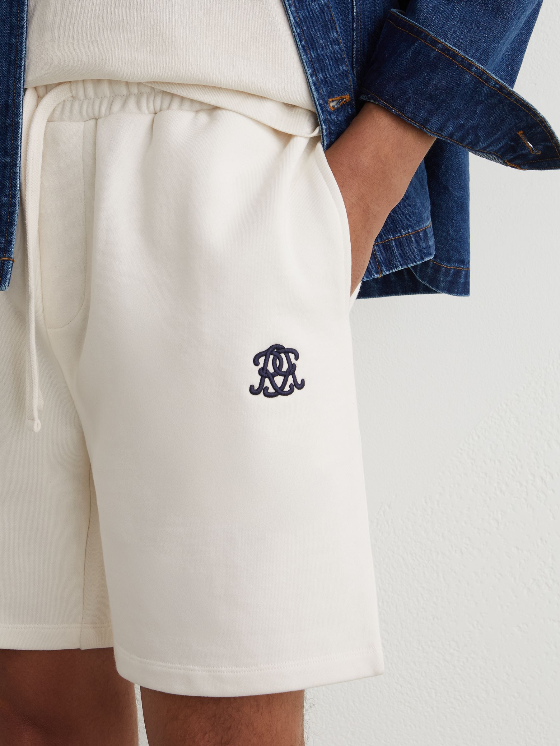 Monogram Embroidered Cotton Shorts in Off White - Image 4 of 6