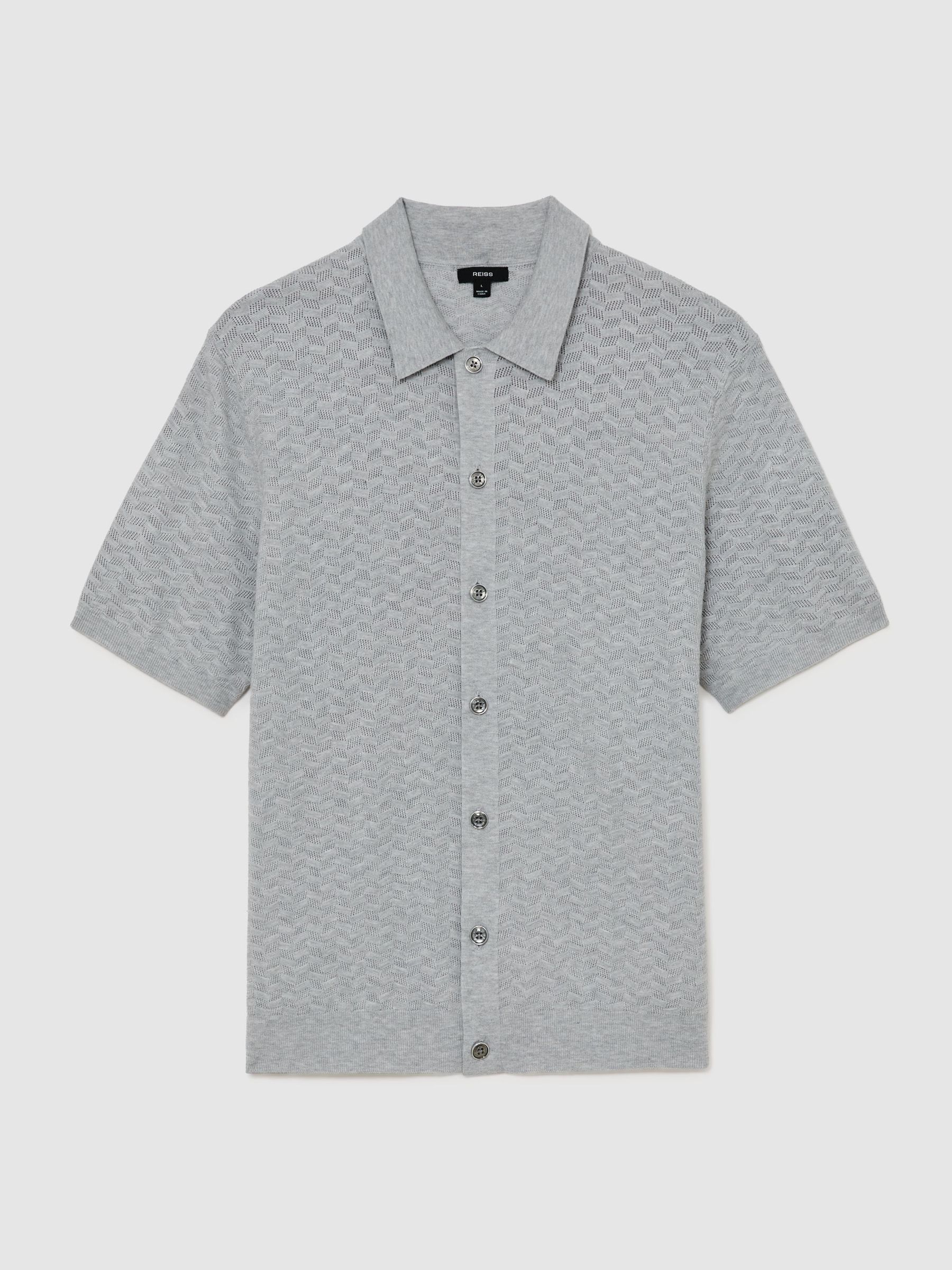 Textured-Knit Button-Through Shirt in Soft Grey - image 1