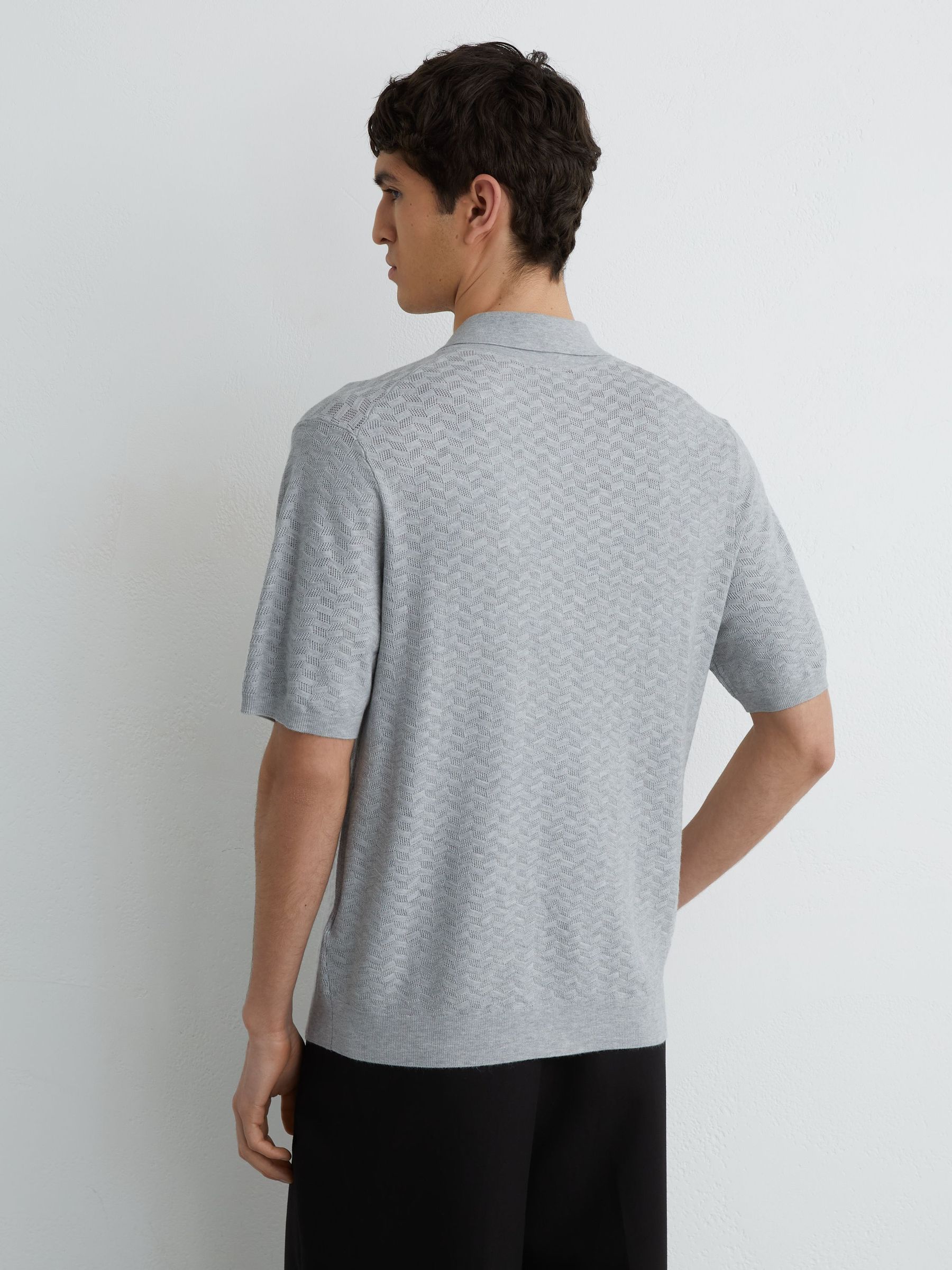 Textured-Knit Button-Through Shirt in Soft Grey - Image 5 of 6