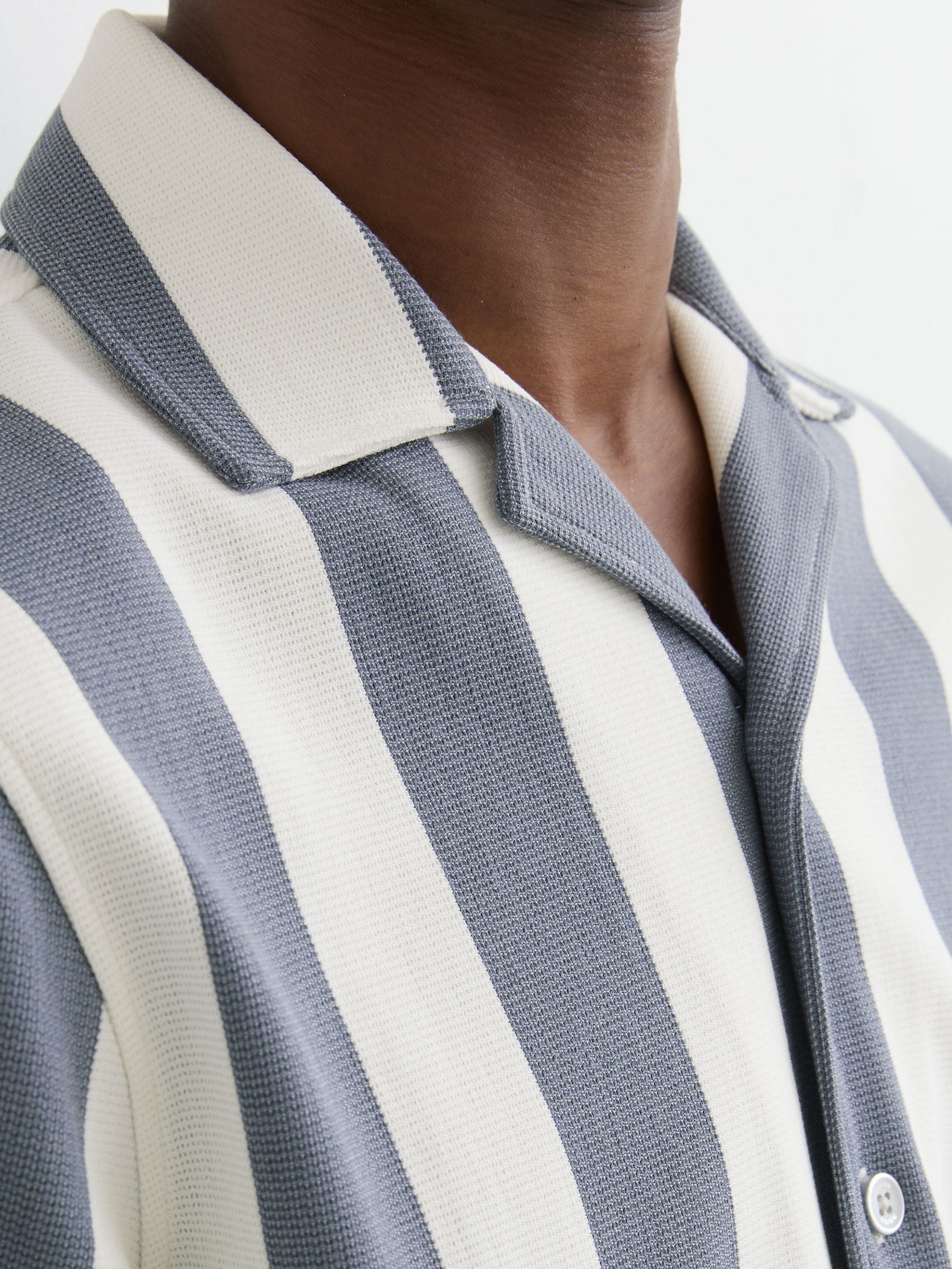 Block-Stripe Cuban-Collar Shirt in Airforce Blue/Off White - Image 4 of 6