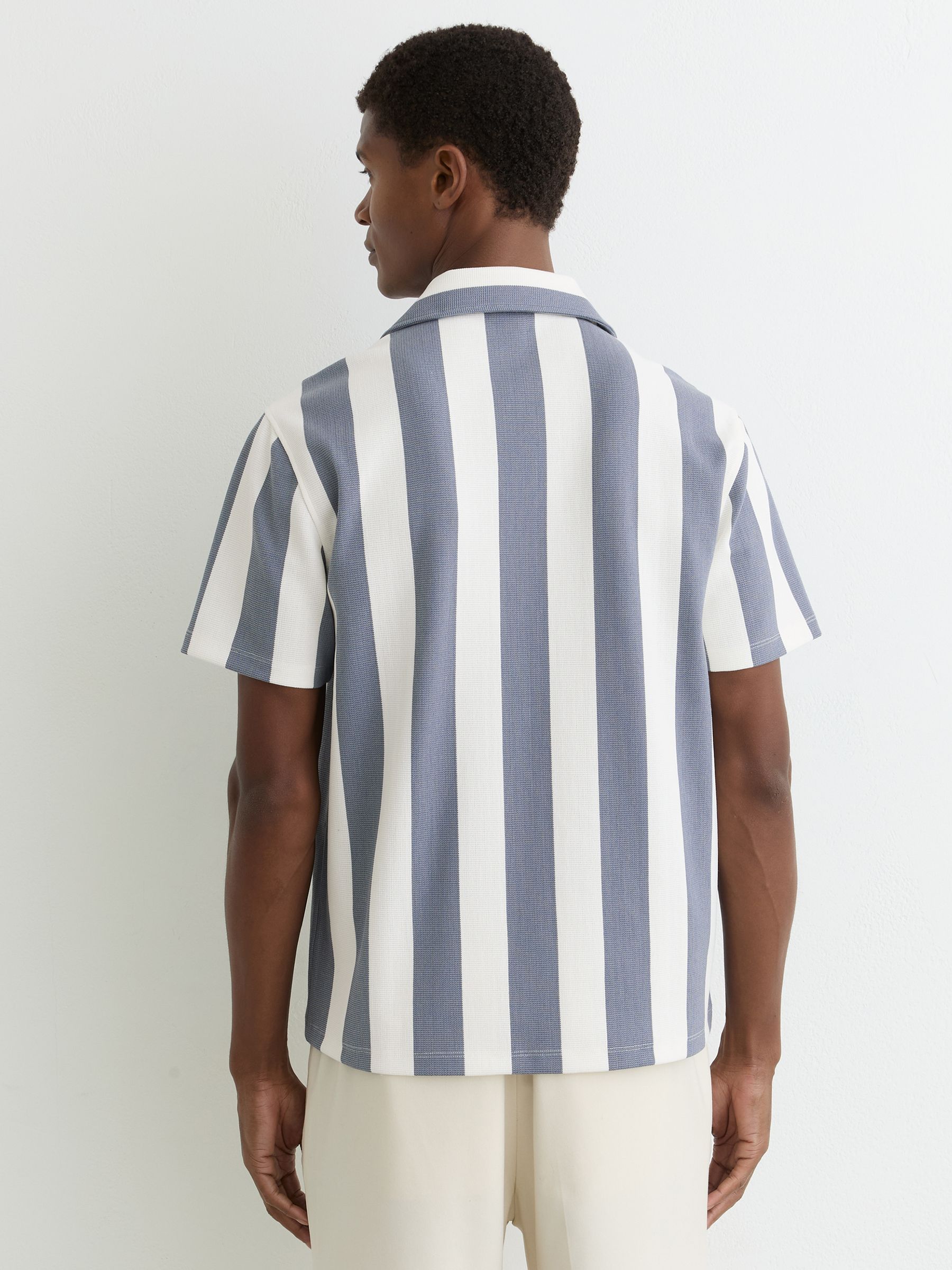 Block-Stripe Cuban-Collar Shirt in Airforce Blue/Off White - Image 5 of 6