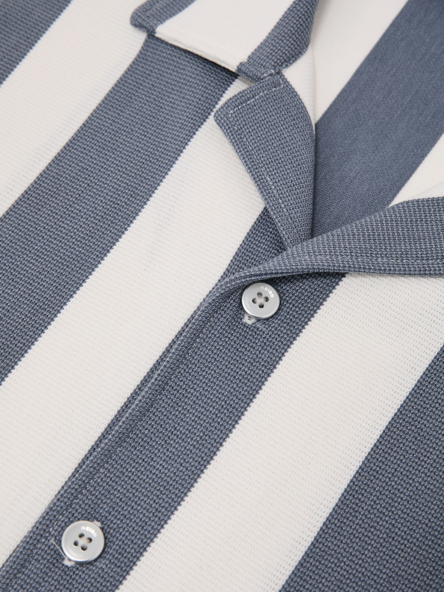 Block-Stripe Cuban-Collar Shirt in Airforce Blue/Off White - image 3