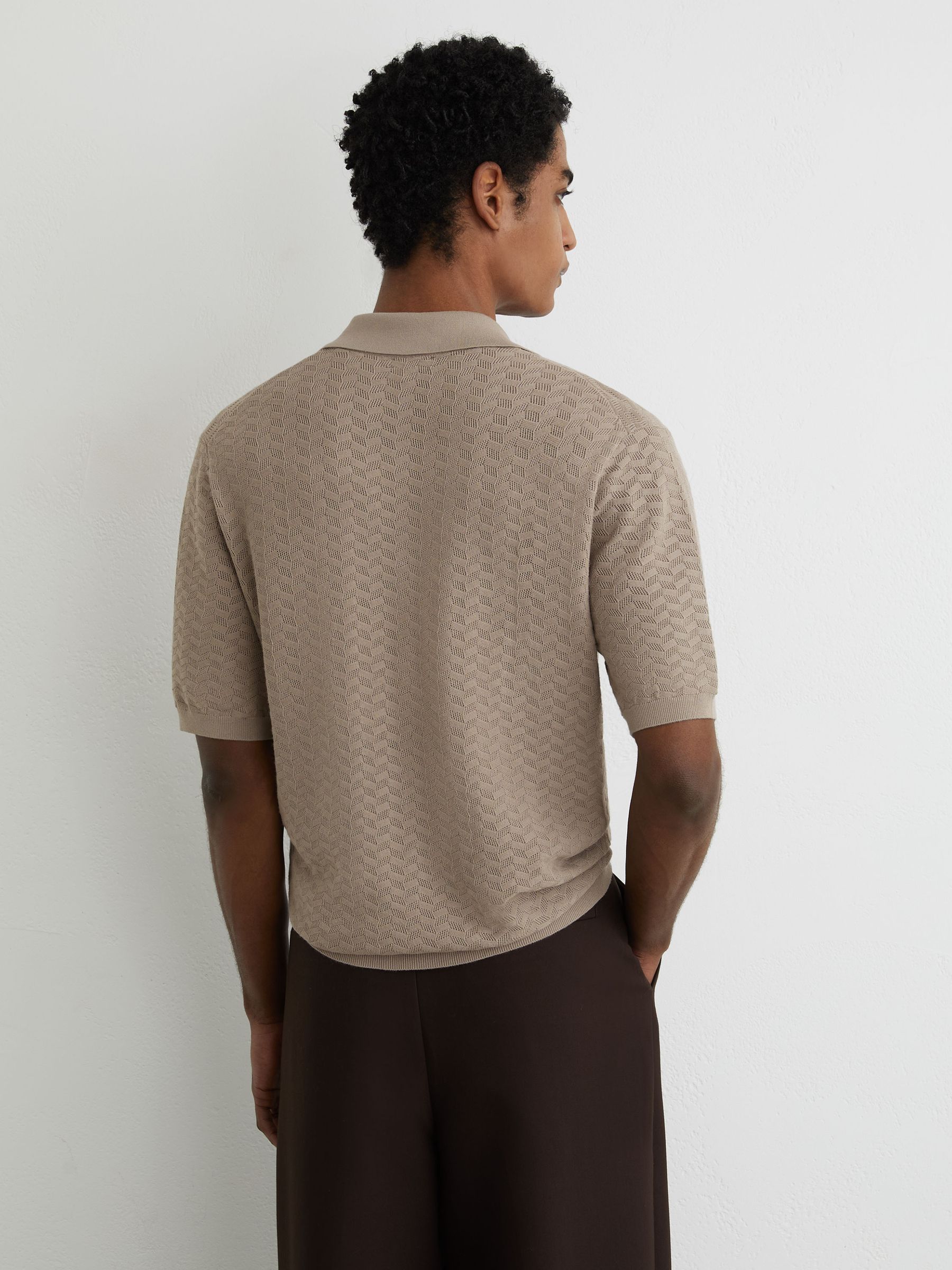 Textured-Knit Button-Through Shirt in Taupe Brown - image 4