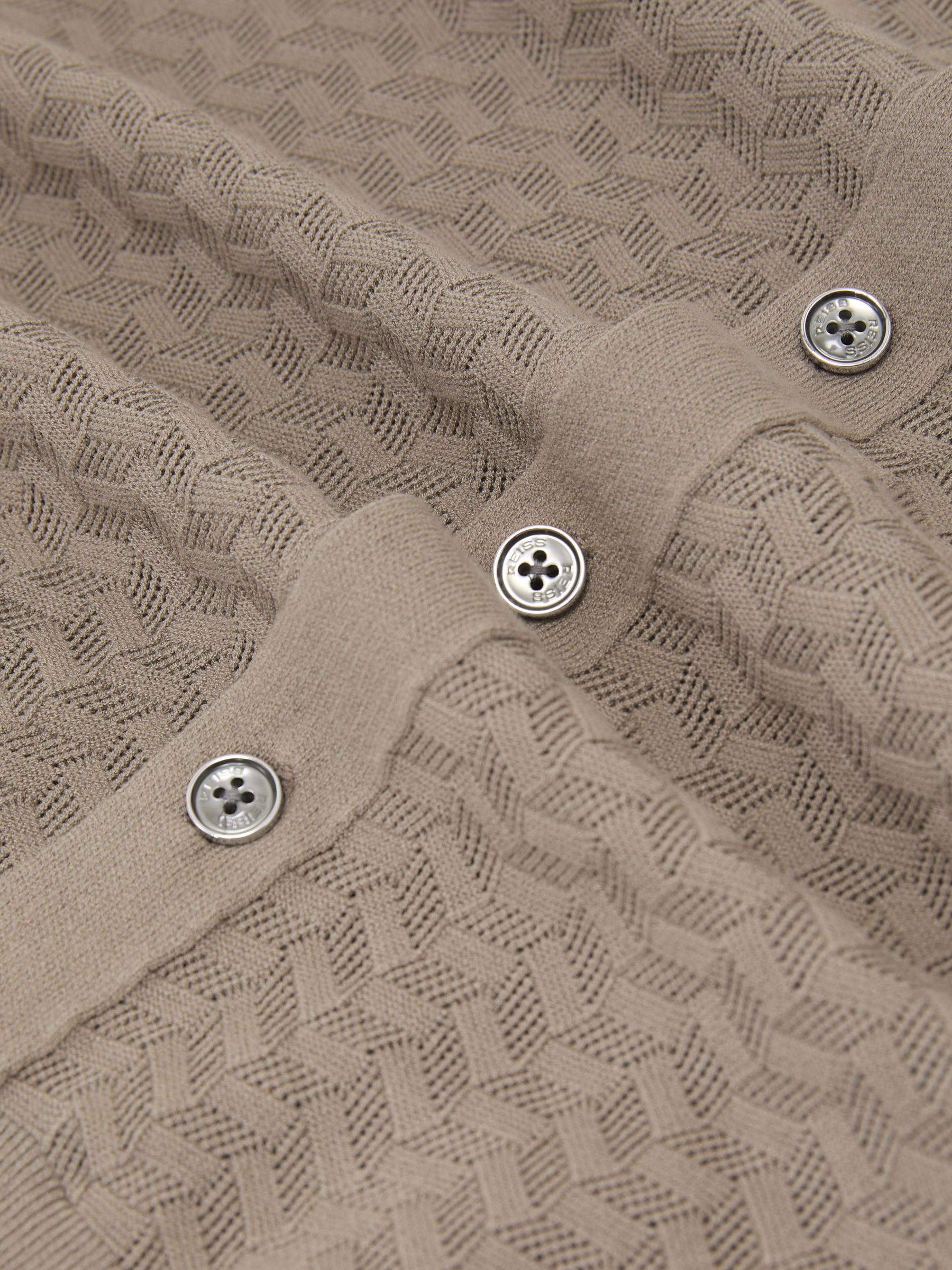 Textured-Knit Button-Through Shirt in Taupe Brown - image 3