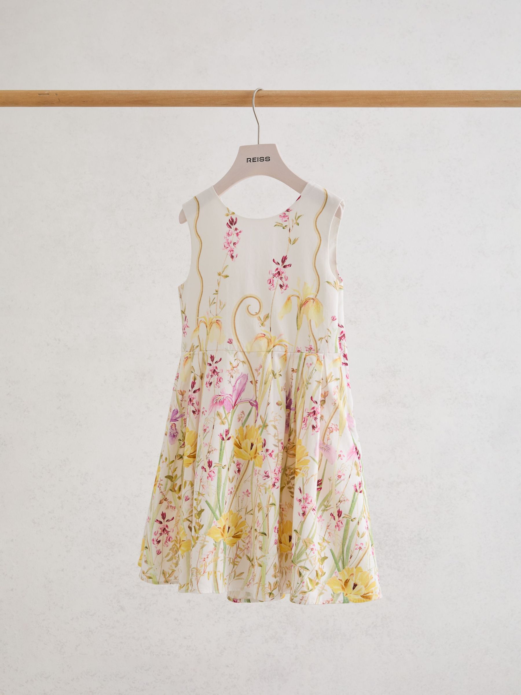 9-13 yrs Cotton Floral-Print Bow-Detail Dress in Ivory Print - Image 1 of 3