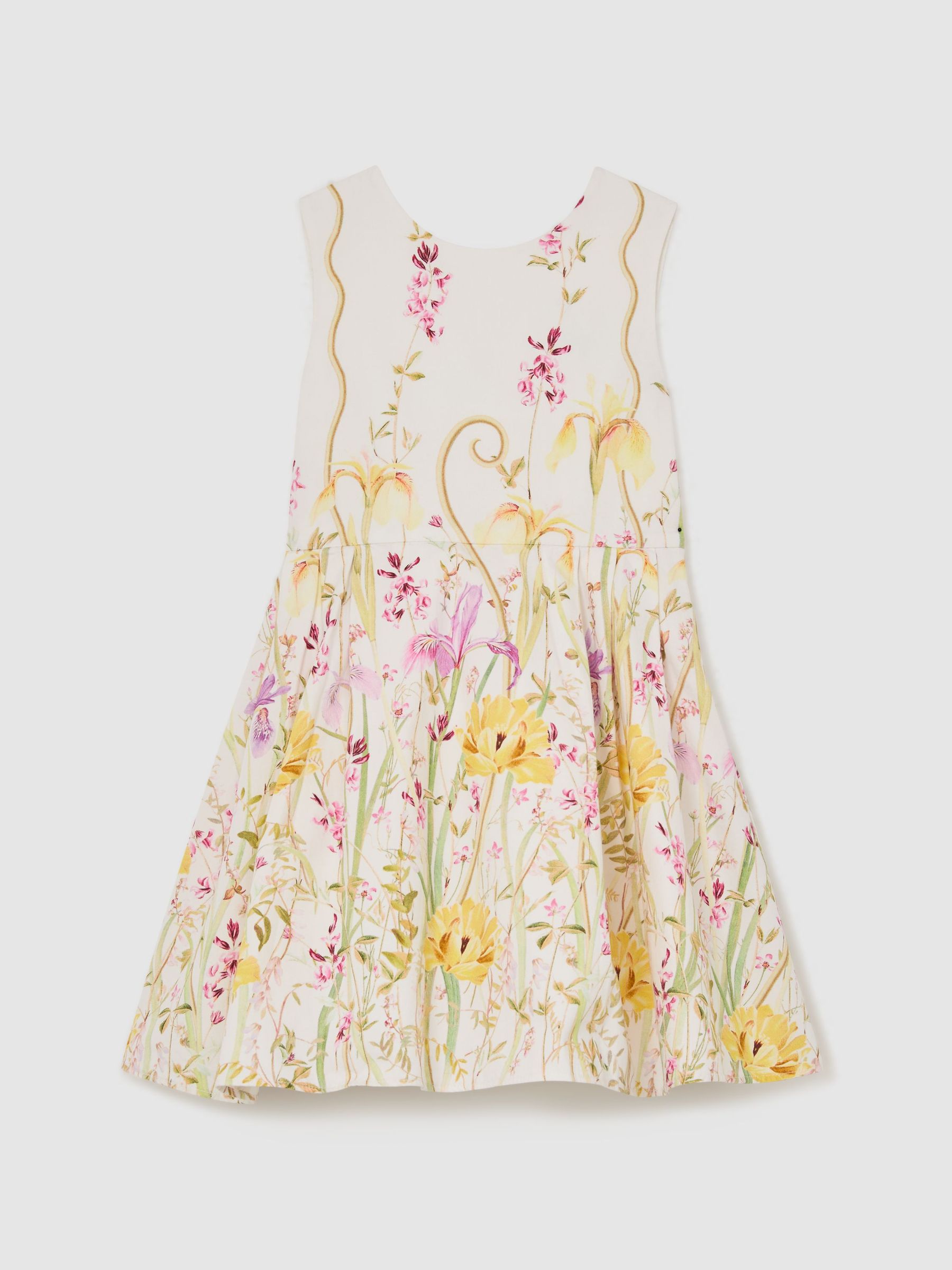 9-13 yrs Cotton Floral-Print Bow-Detail Dress in Ivory Print - Image 2 of 3
