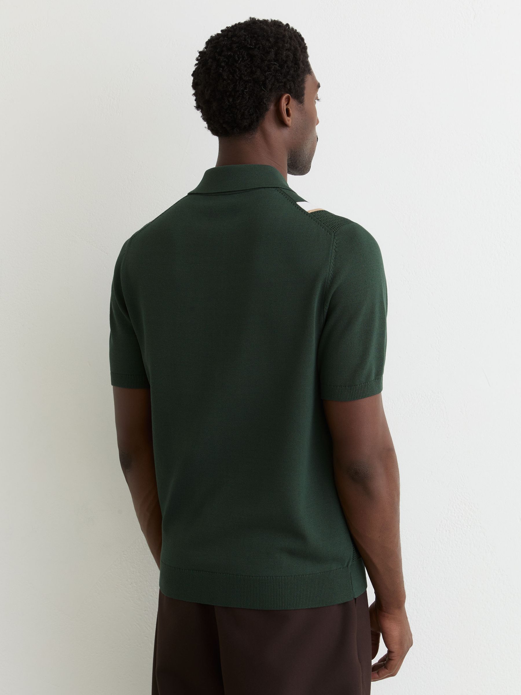 Argyle Half-Zip Knitted Polo Shirt in Dark Green - Image 5 of 6