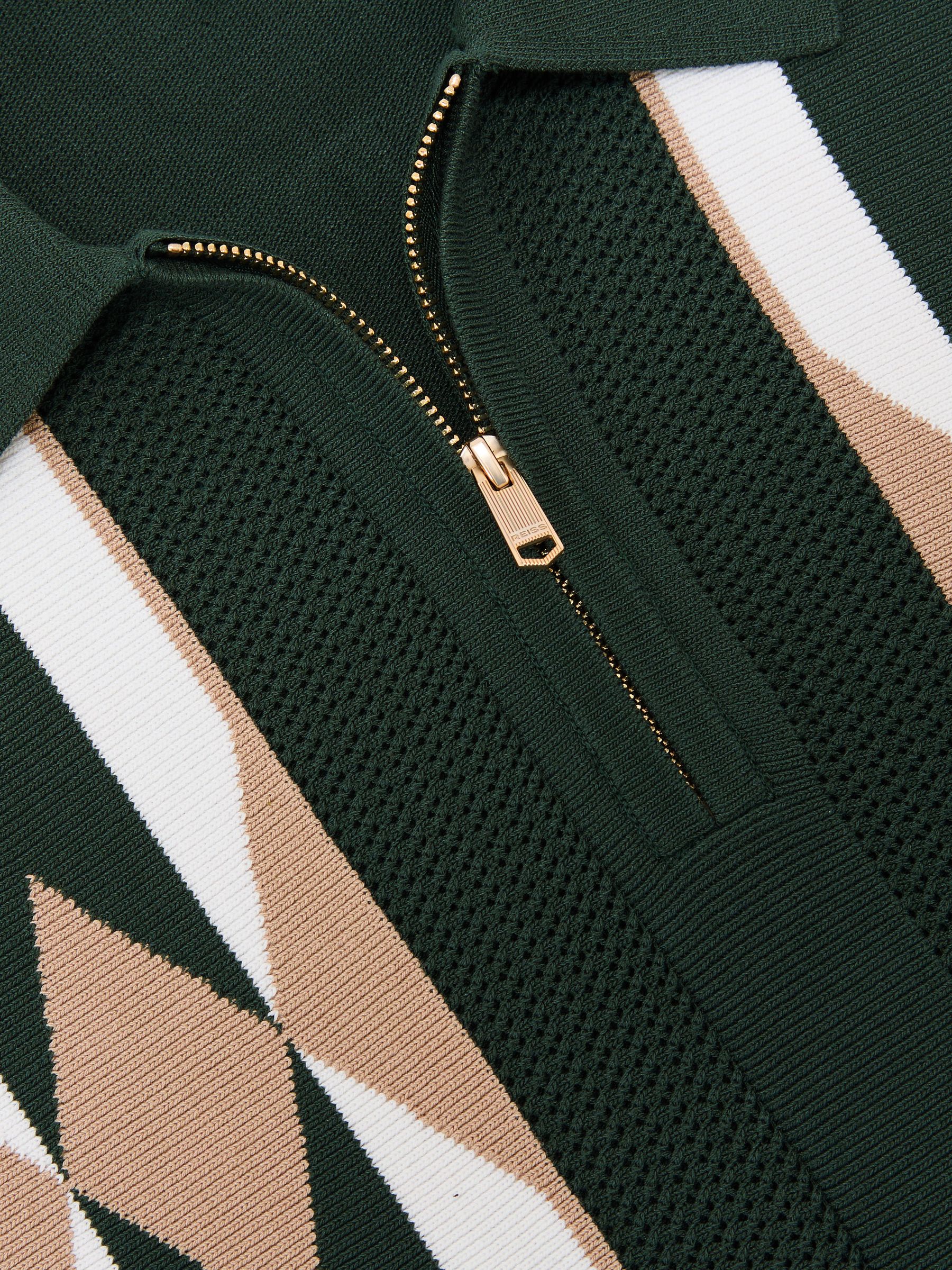 Argyle Half-Zip Knitted Polo Shirt in Dark Green - image 3