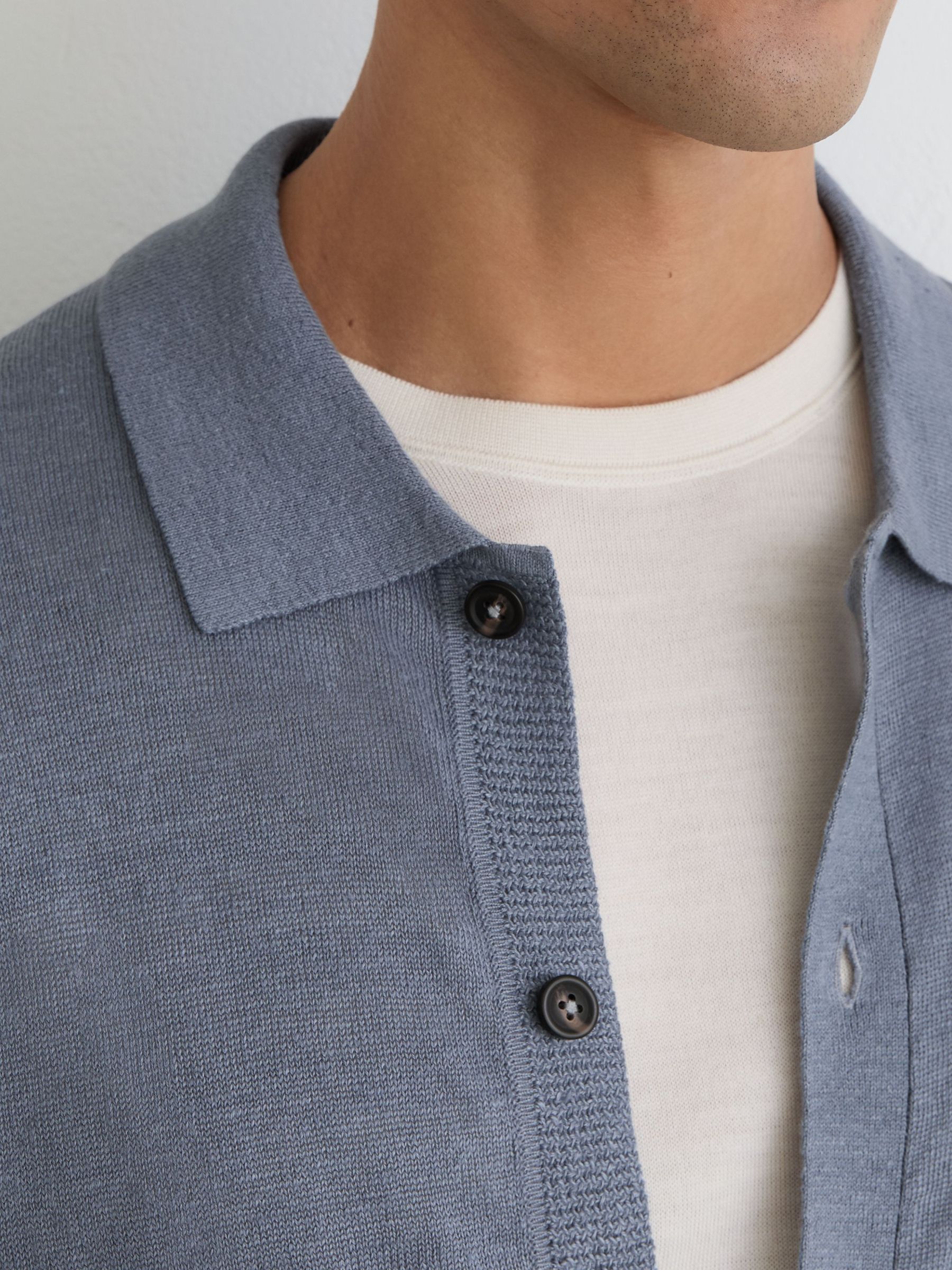 Linen Button-Through Collared Cardigan in Airforce Blue - Image 3 of 6