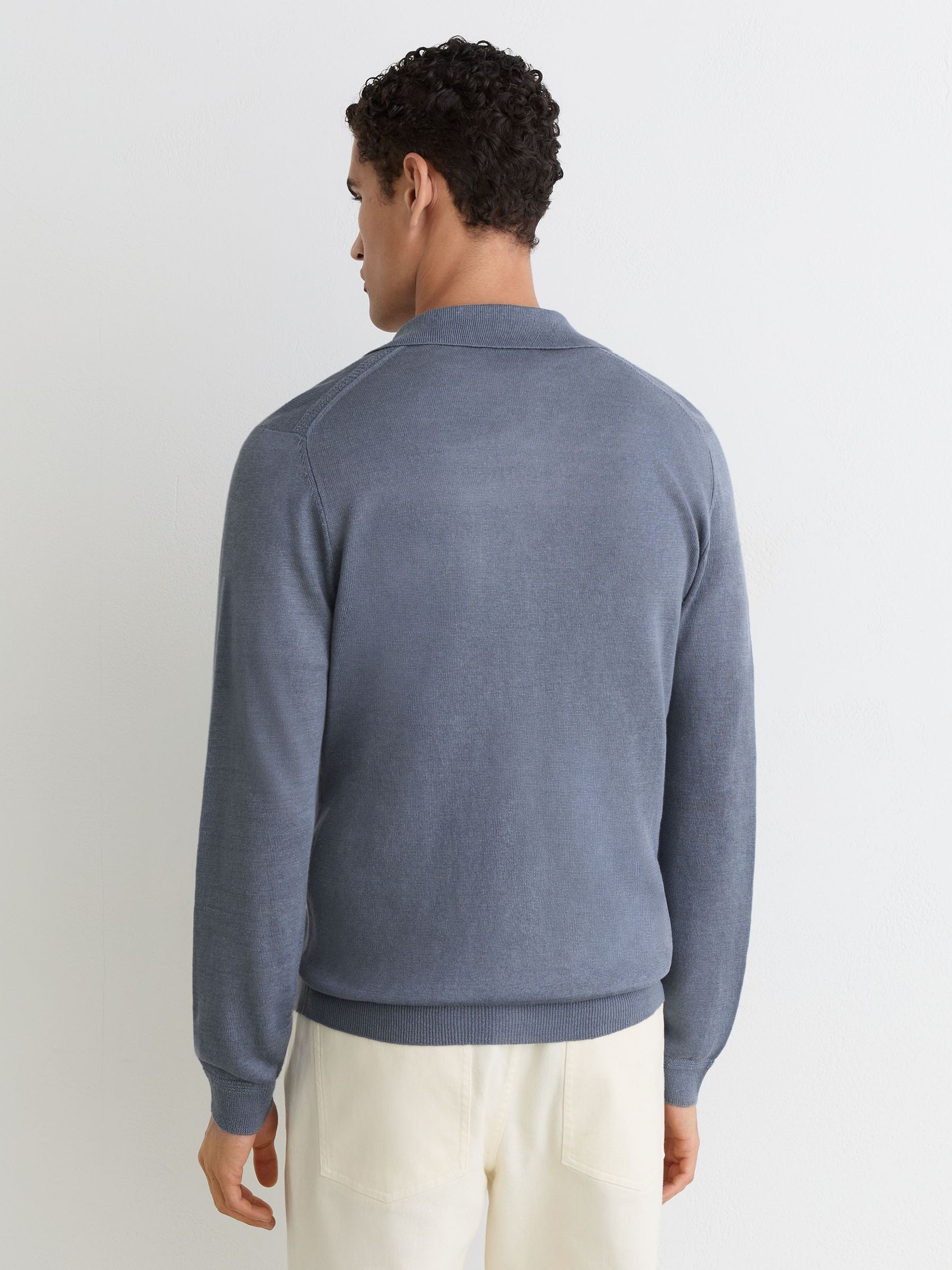 Linen Button-Through Collared Cardigan in Airforce Blue - Image 5 of 6