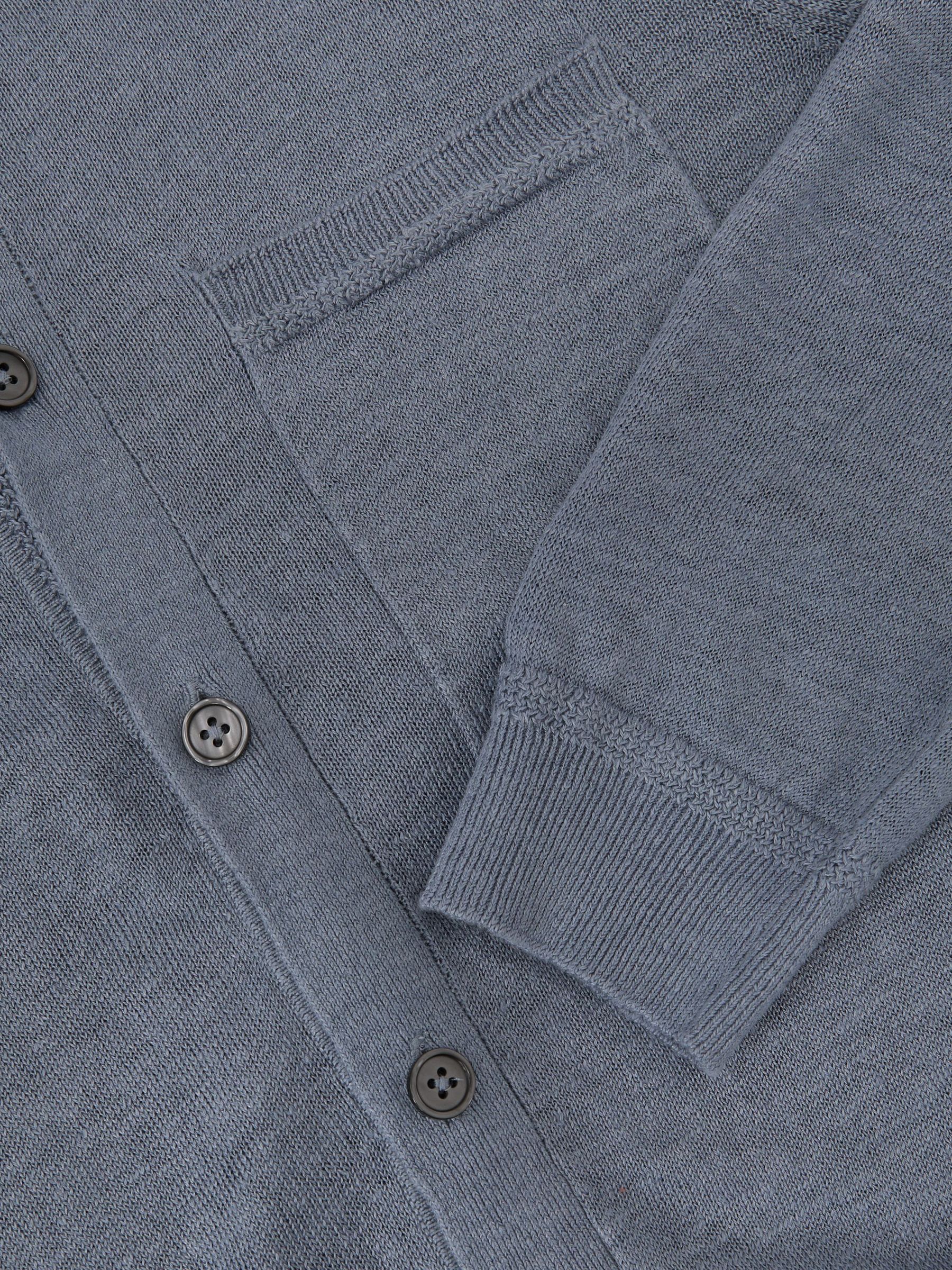 Linen Button-Through Collared Cardigan in Airforce Blue - Image 6 of 6