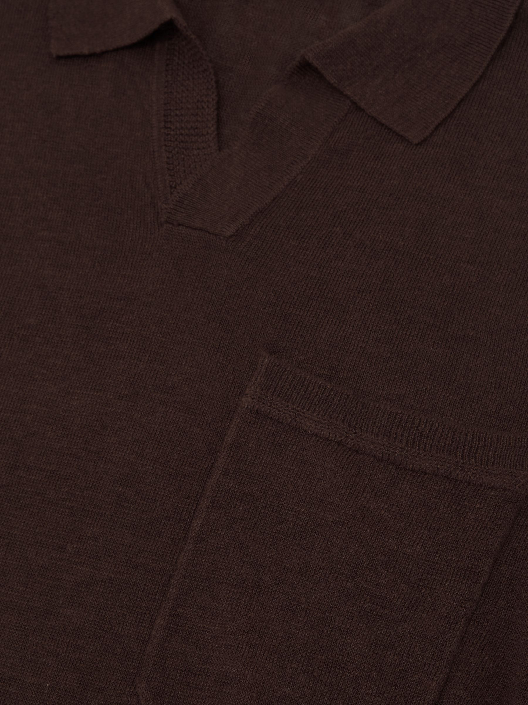 Linen Open-Collar Regular-Fit Polo Shirt in Chocolate Brown - Image 6 of 6