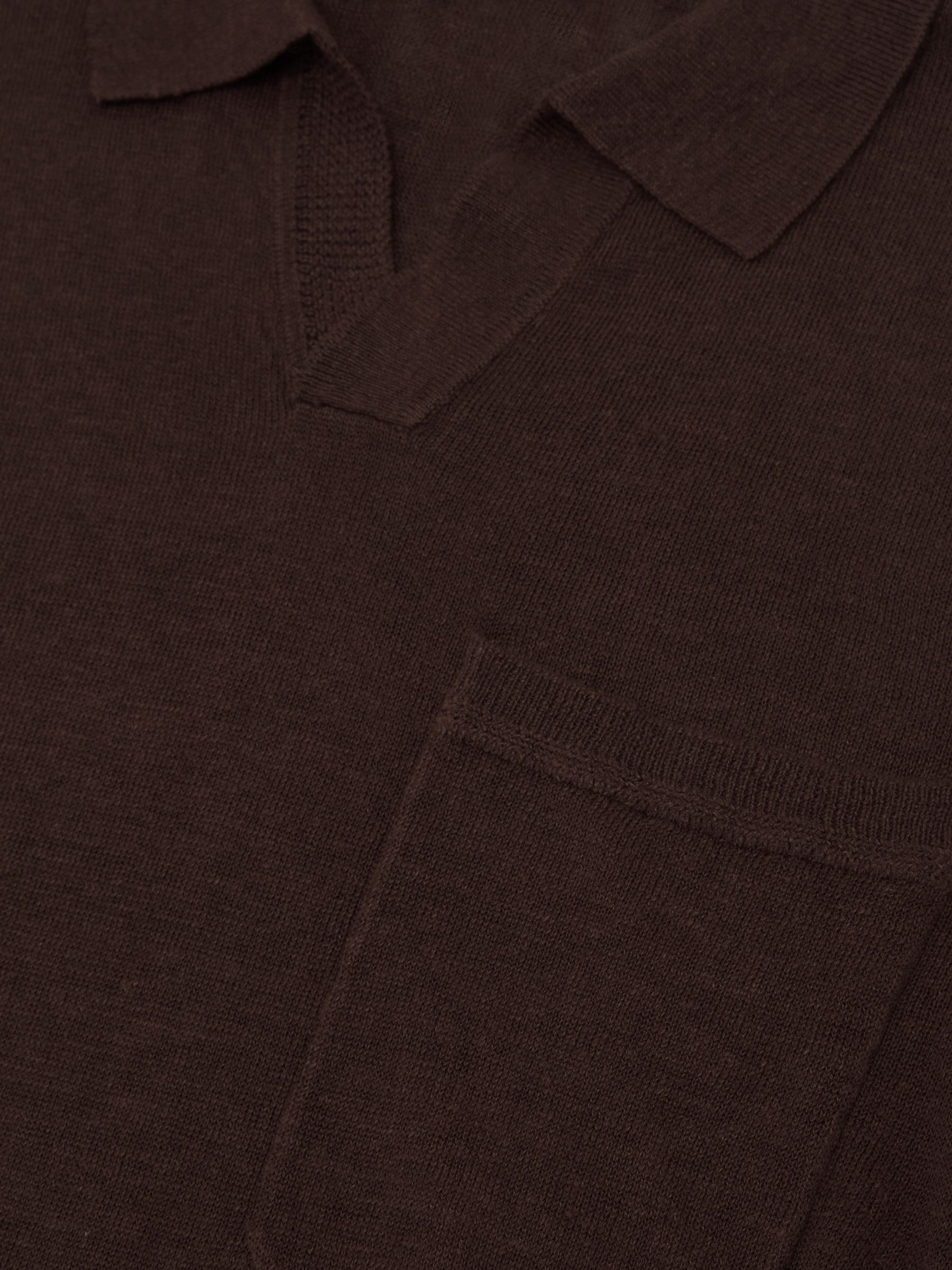 Linen Open-Collar Regular-Fit Polo Shirt in Chocolate Brown - image 2