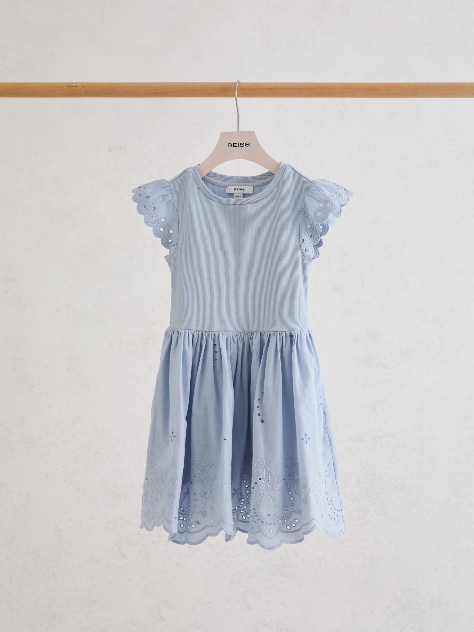 blue broderie anglaise dress Ascot Blue Broderie Anglaise Midi Dress – SILKROSE main image 0