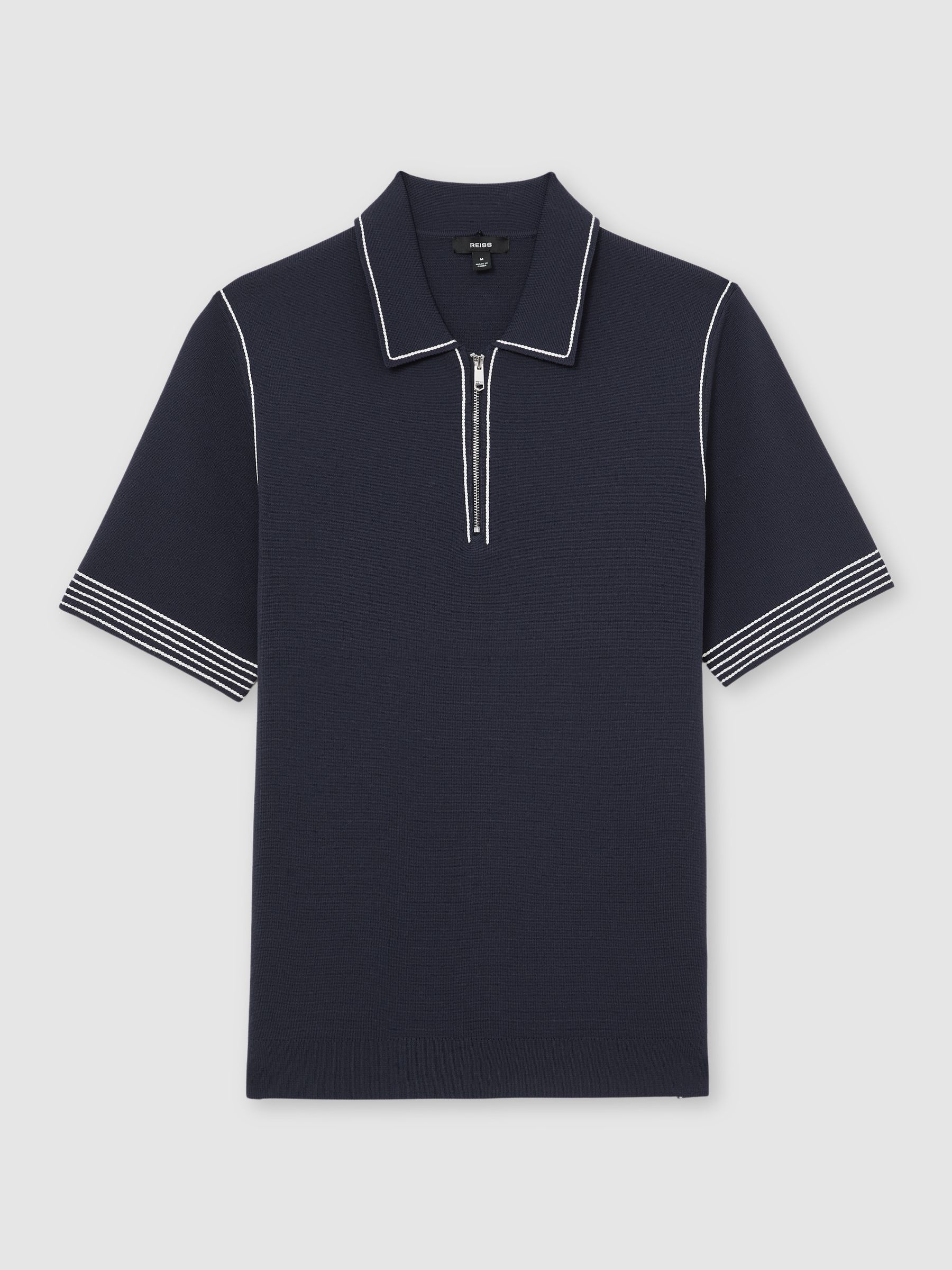 Stitch-Detail Half-Zip Polo Shirt in Navy - image 1