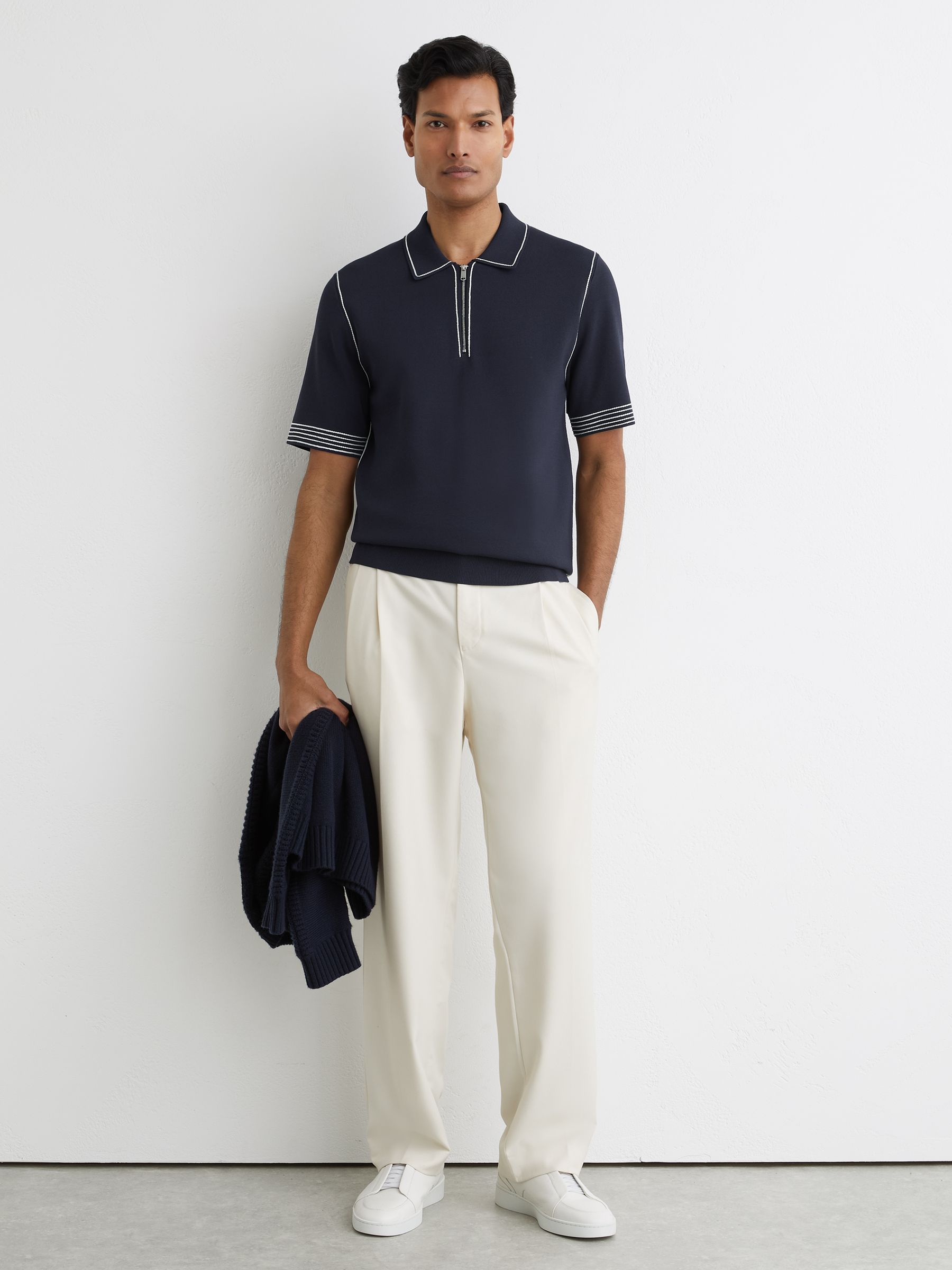 قميص بولو Mason بنصف سحَّاب وخياطة مميزة من Reiss - صورة 3 من 7