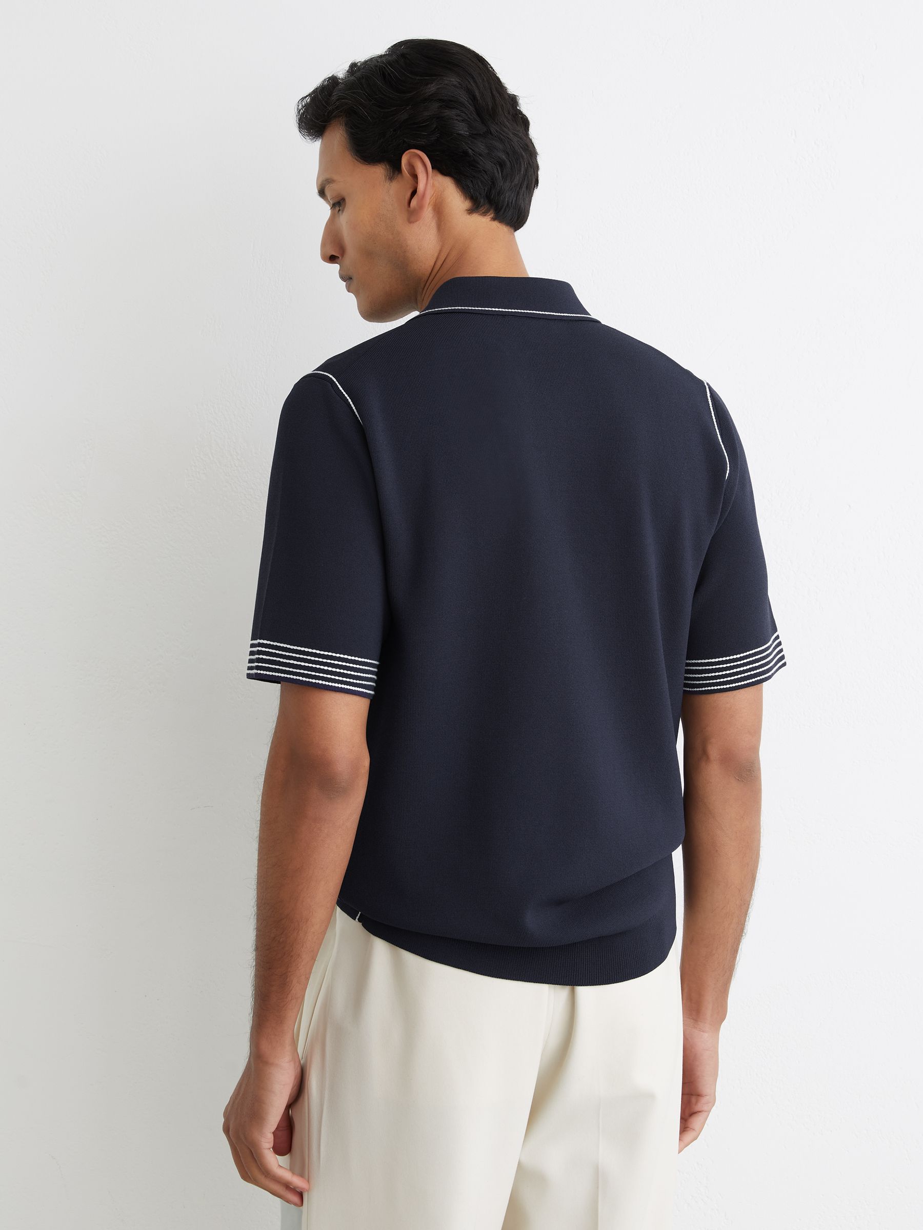 Stitch-Detail Half-Zip Polo Shirt in Navy - image 4