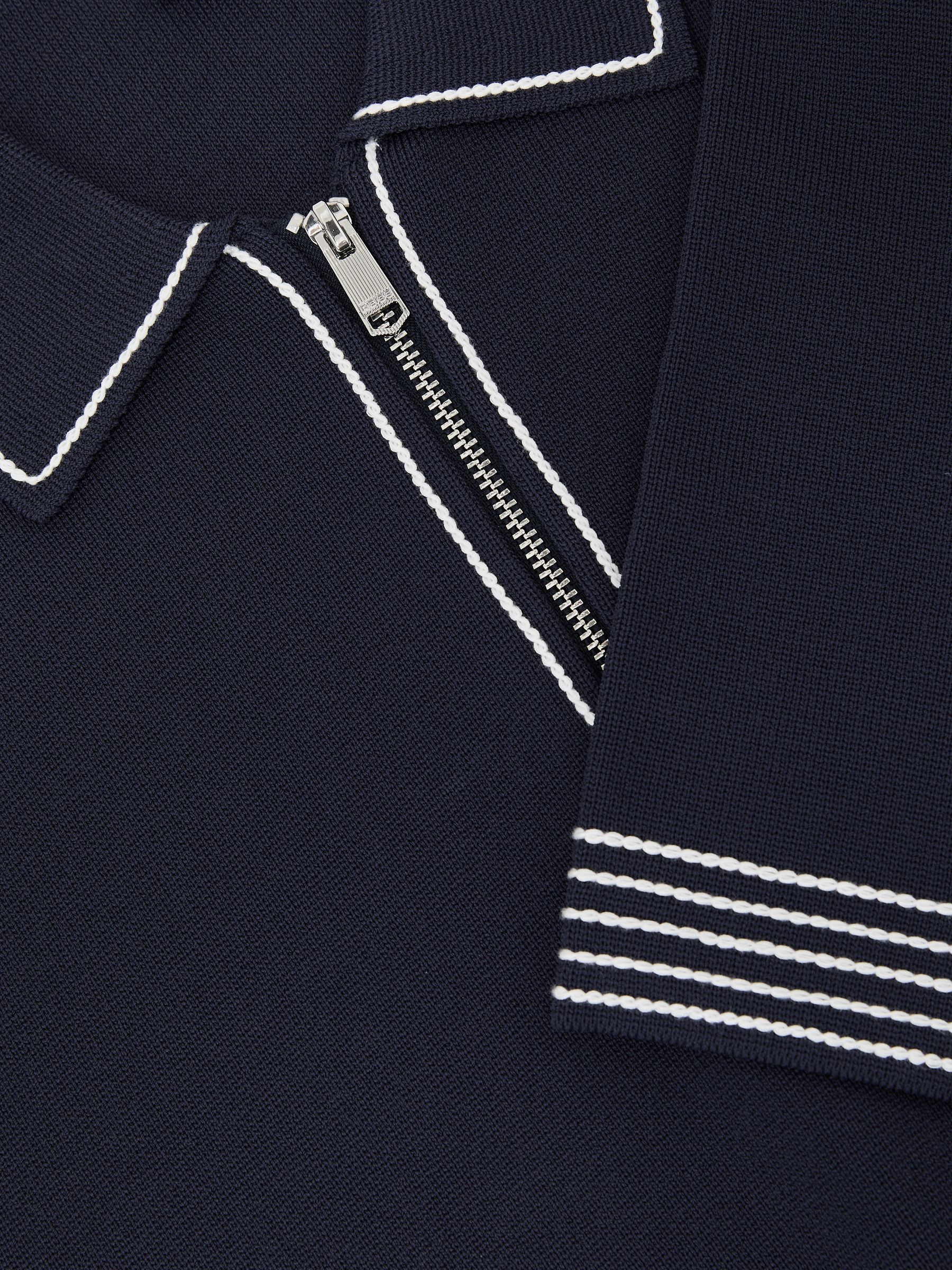 Stitch-Detail Half-Zip Polo Shirt in Navy - image 3