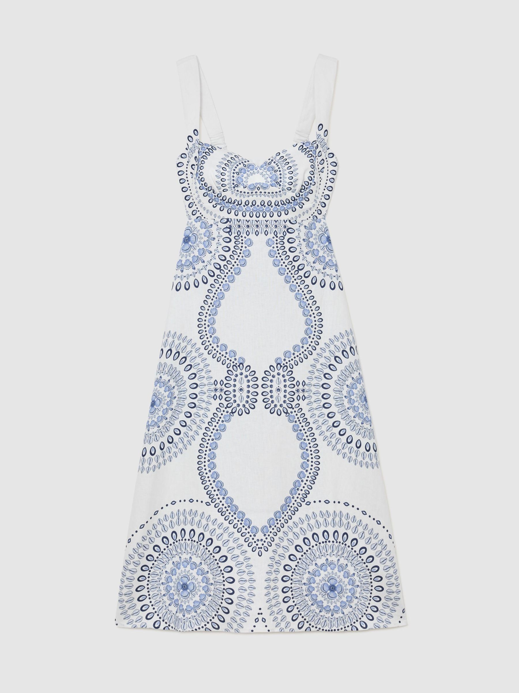 Linen Floral-Print Midi Dress in Ivory/Blue - image 1
