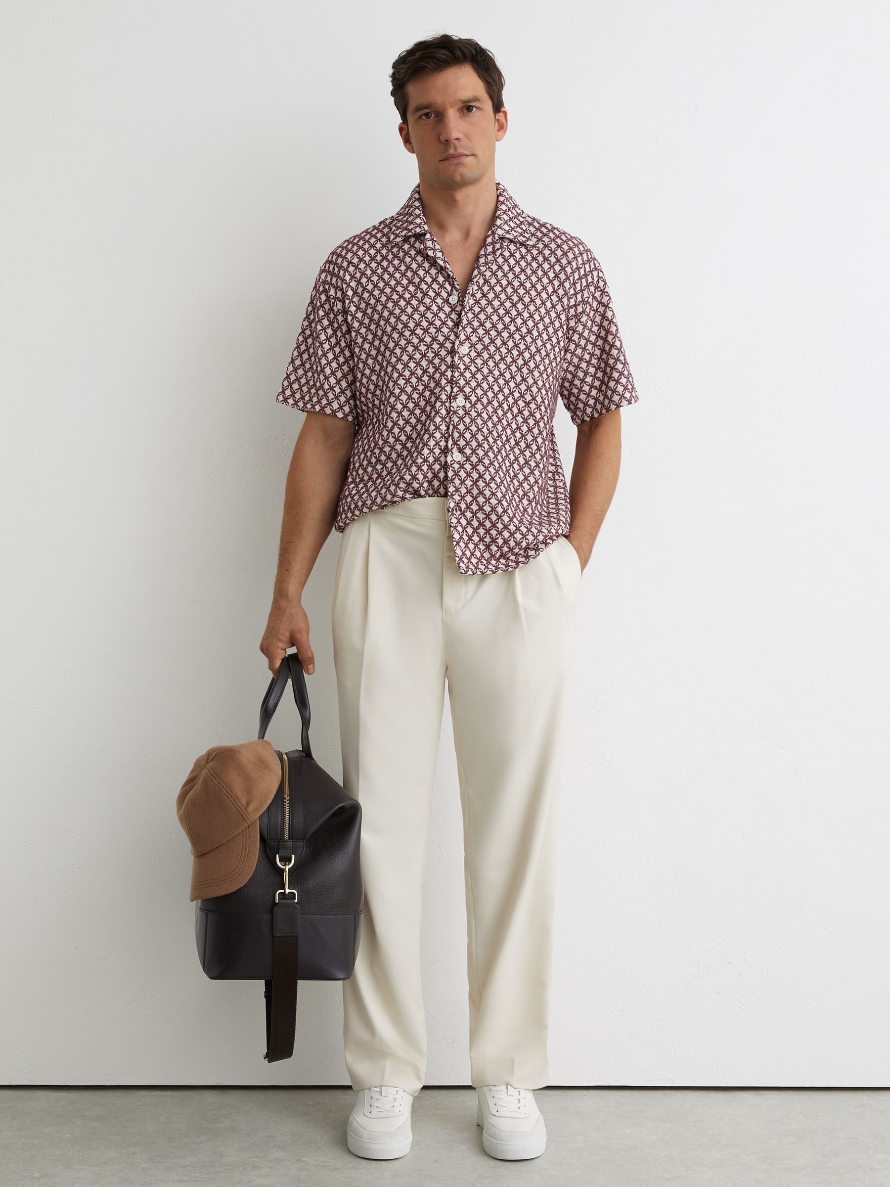 Cotton-Blend Embroidered Crochet Shirt in Rust Red - Image 3 of 7