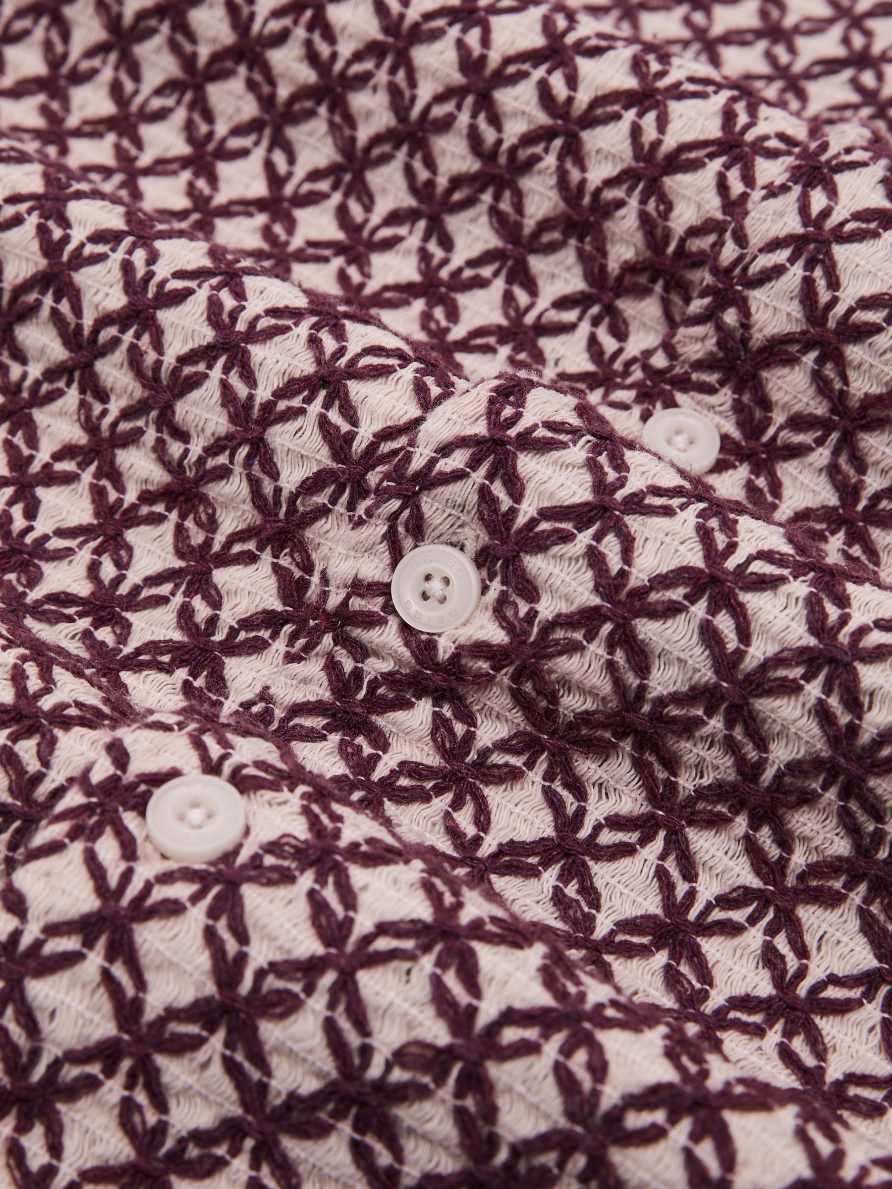 Cotton-Blend Embroidered Crochet Shirt in Rust Red - Image 7 of 7