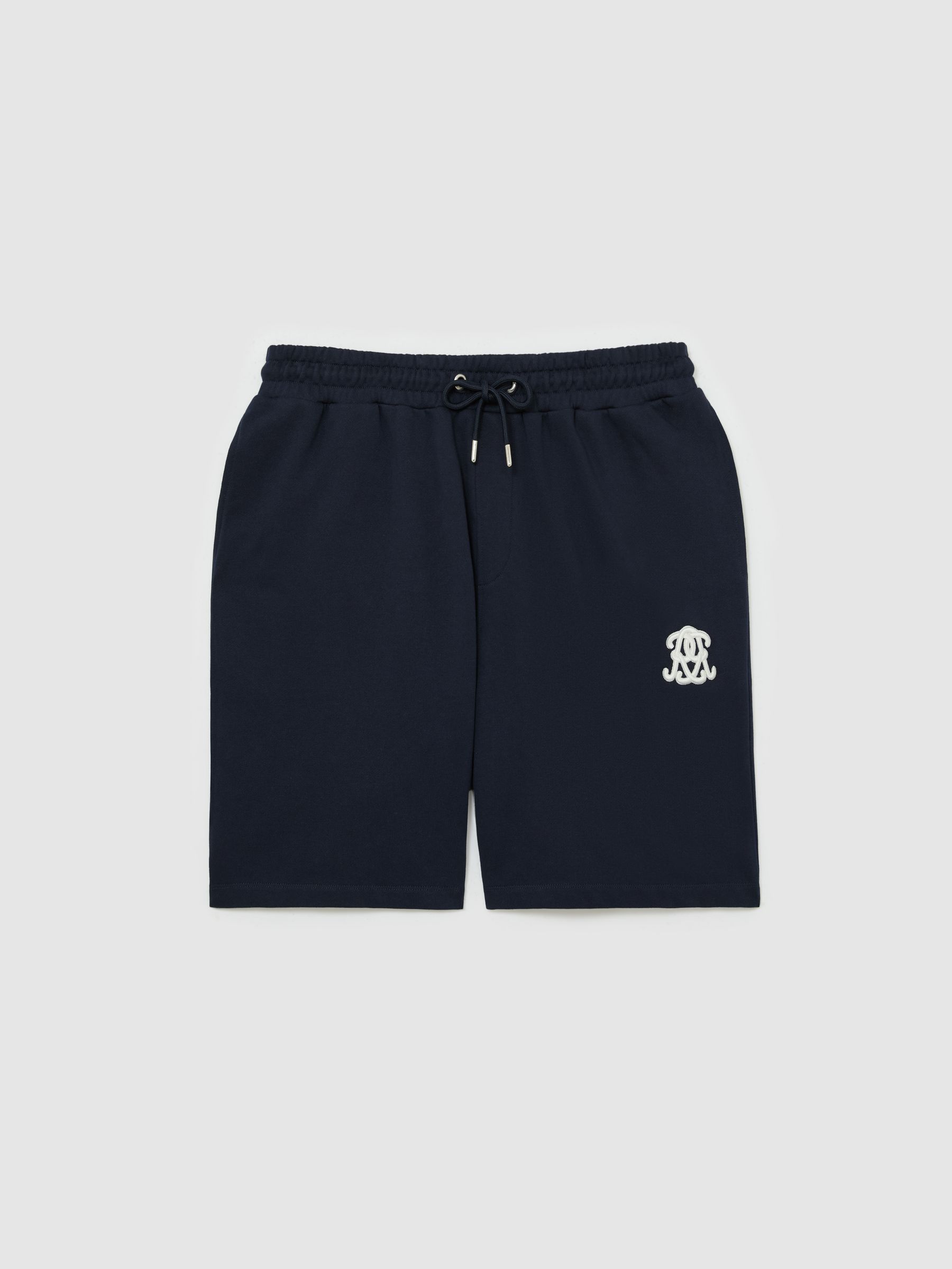 Monogram Embroidered Cotton Shorts in Navy