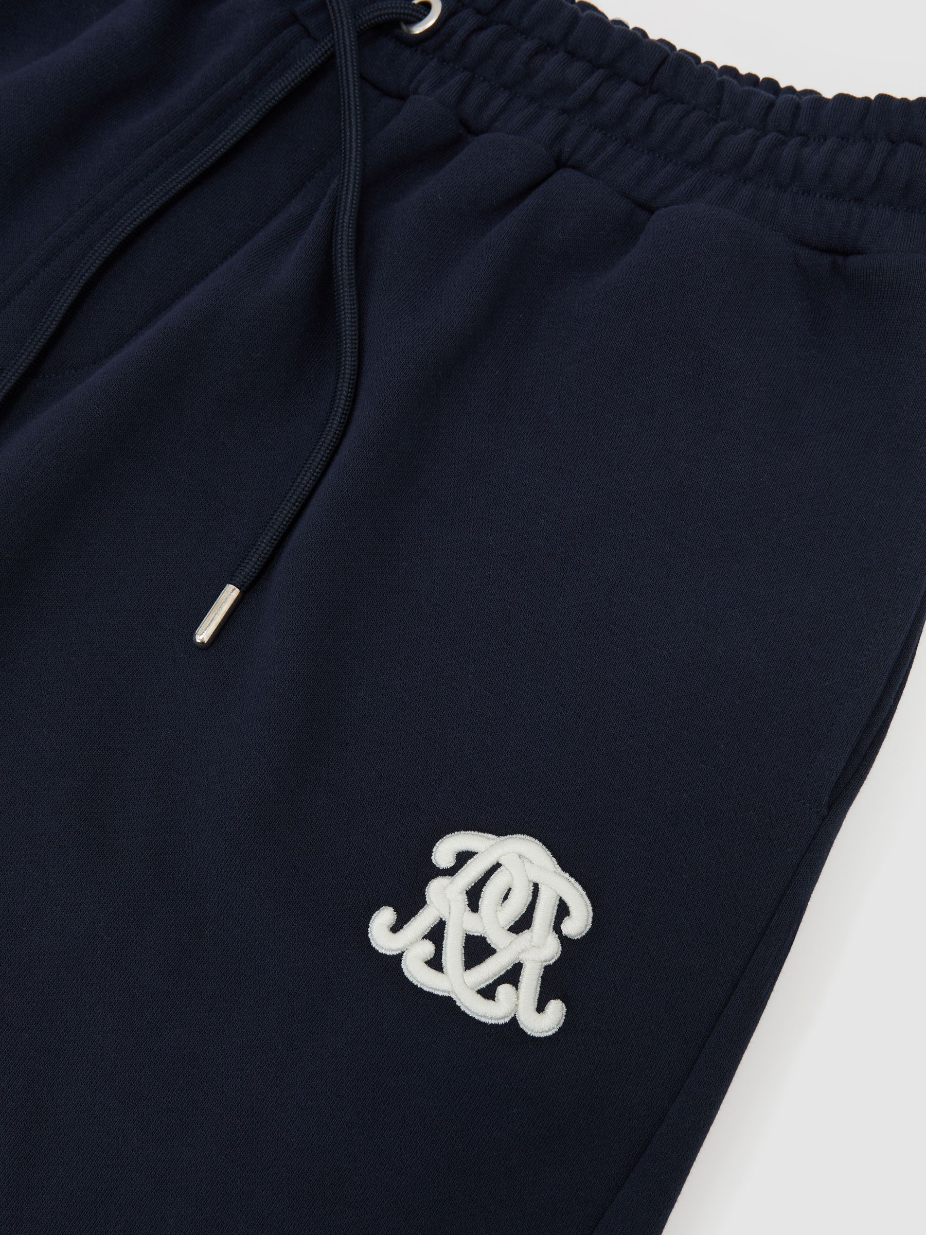 Monogram Embroidered Cotton Shorts in Navy - Image 6 of 6