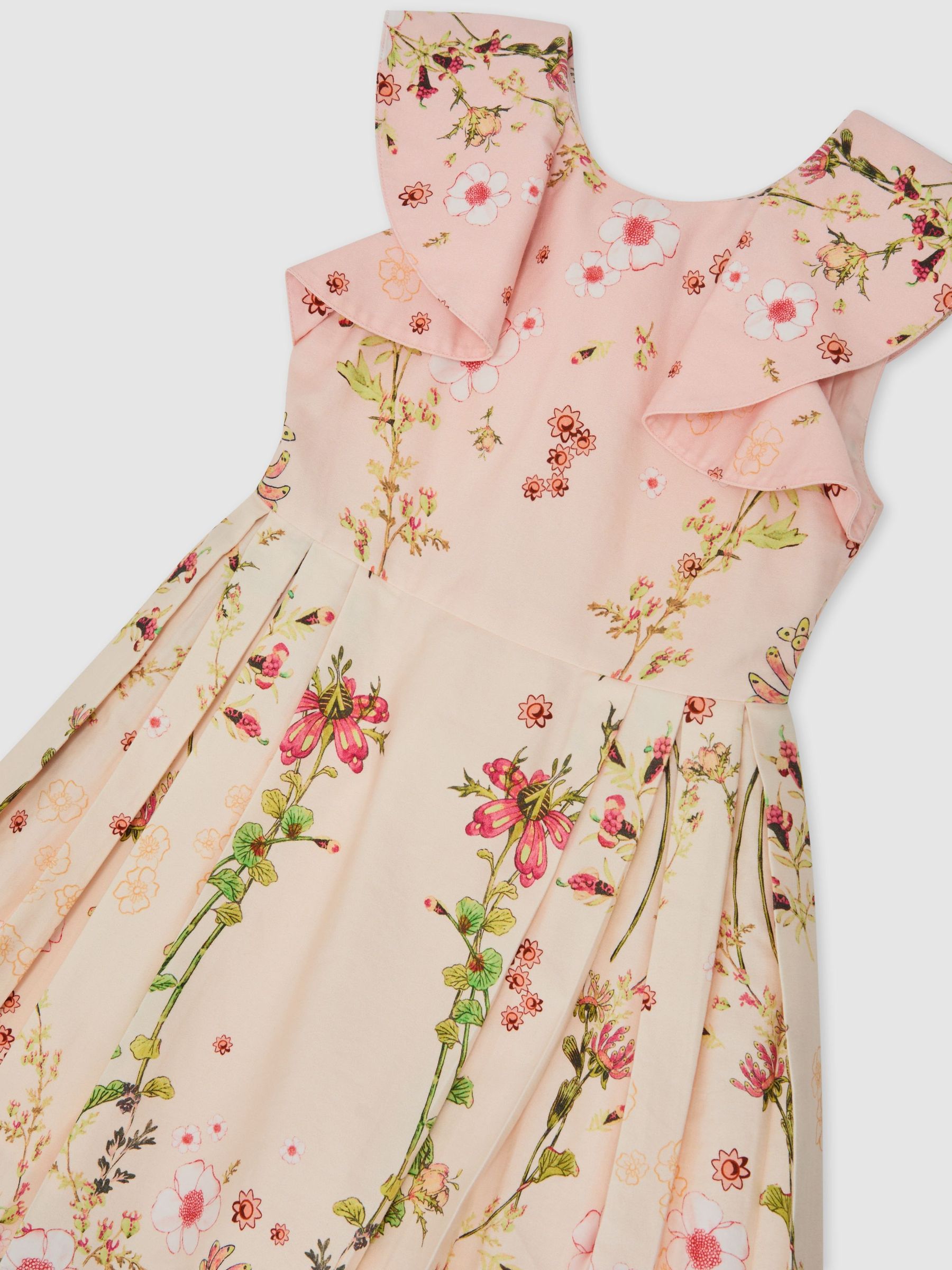 13-14 yrs Cotton Floral-Print Frill-Sleeve Dress in Pink Print - Image 1 of 3