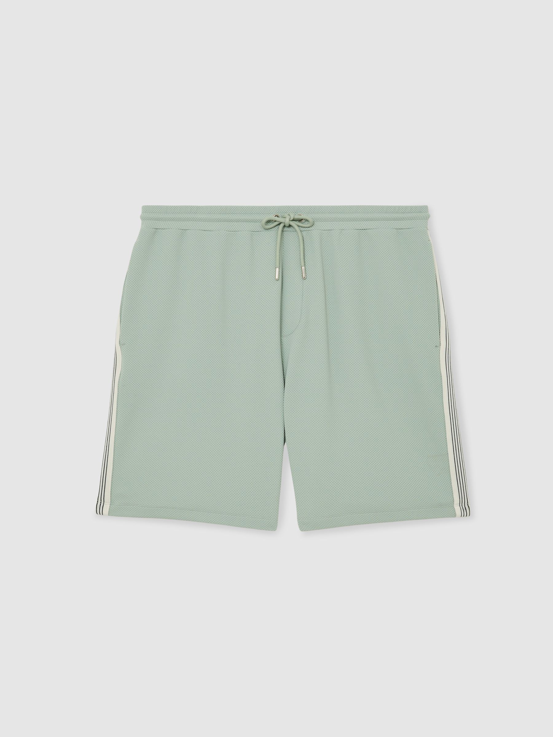 Textured Side-Stripe Drawstring Shorts in Mint Green - Image 2 of 6