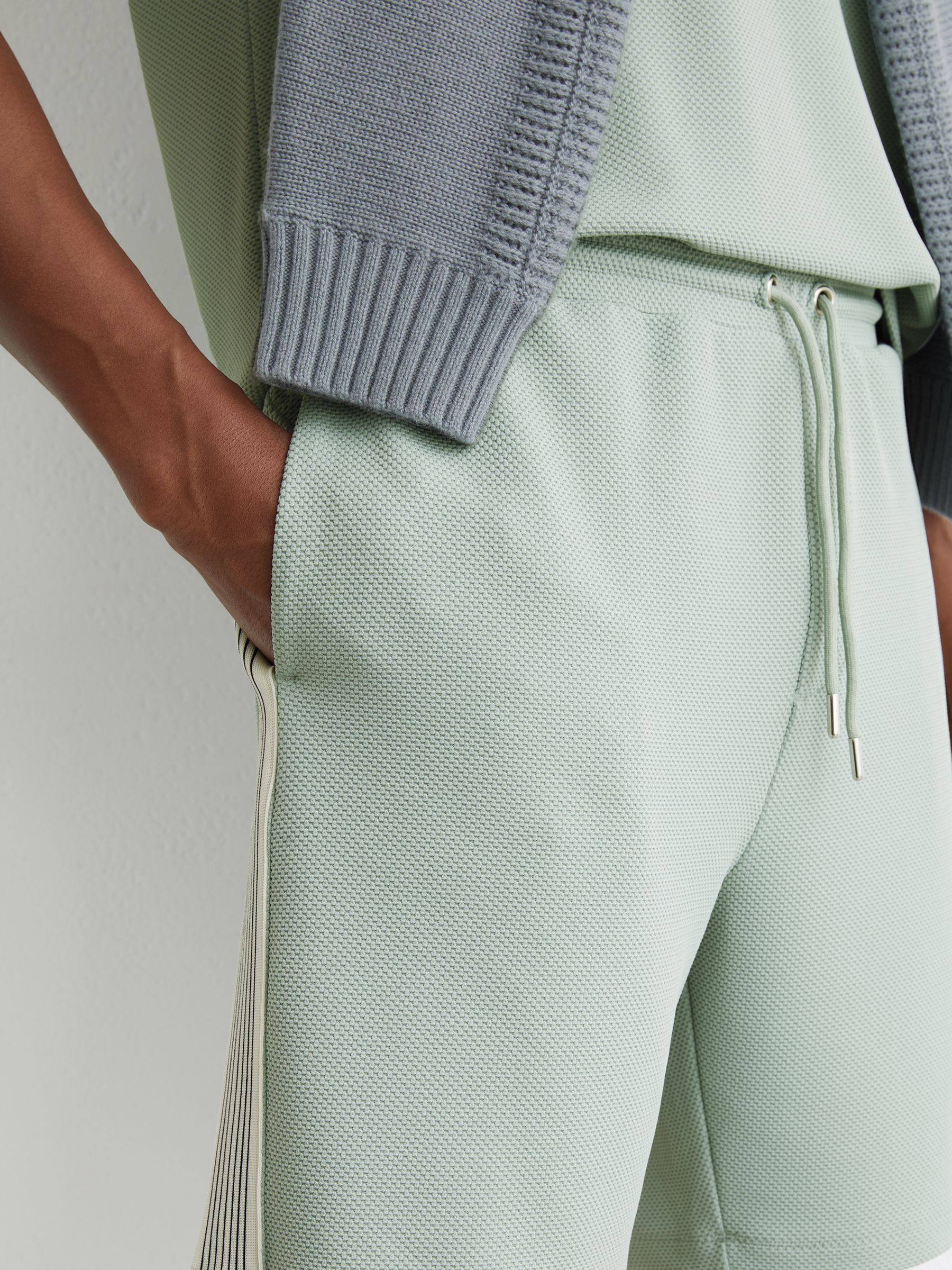 Textured Side-Stripe Drawstring Shorts in Mint Green - Image 4 of 6