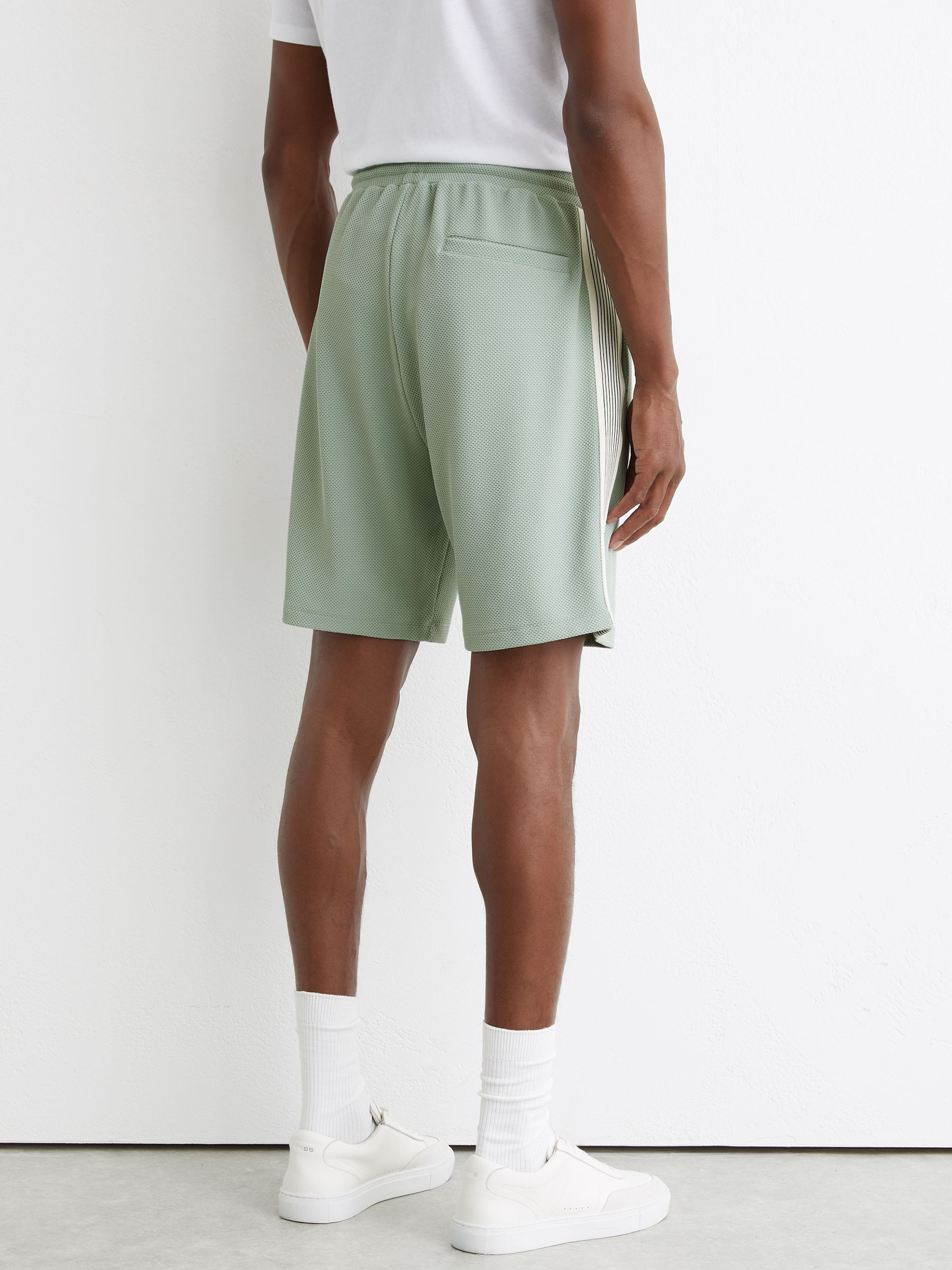 Textured Side-Stripe Drawstring Shorts in Mint Green - image 4
