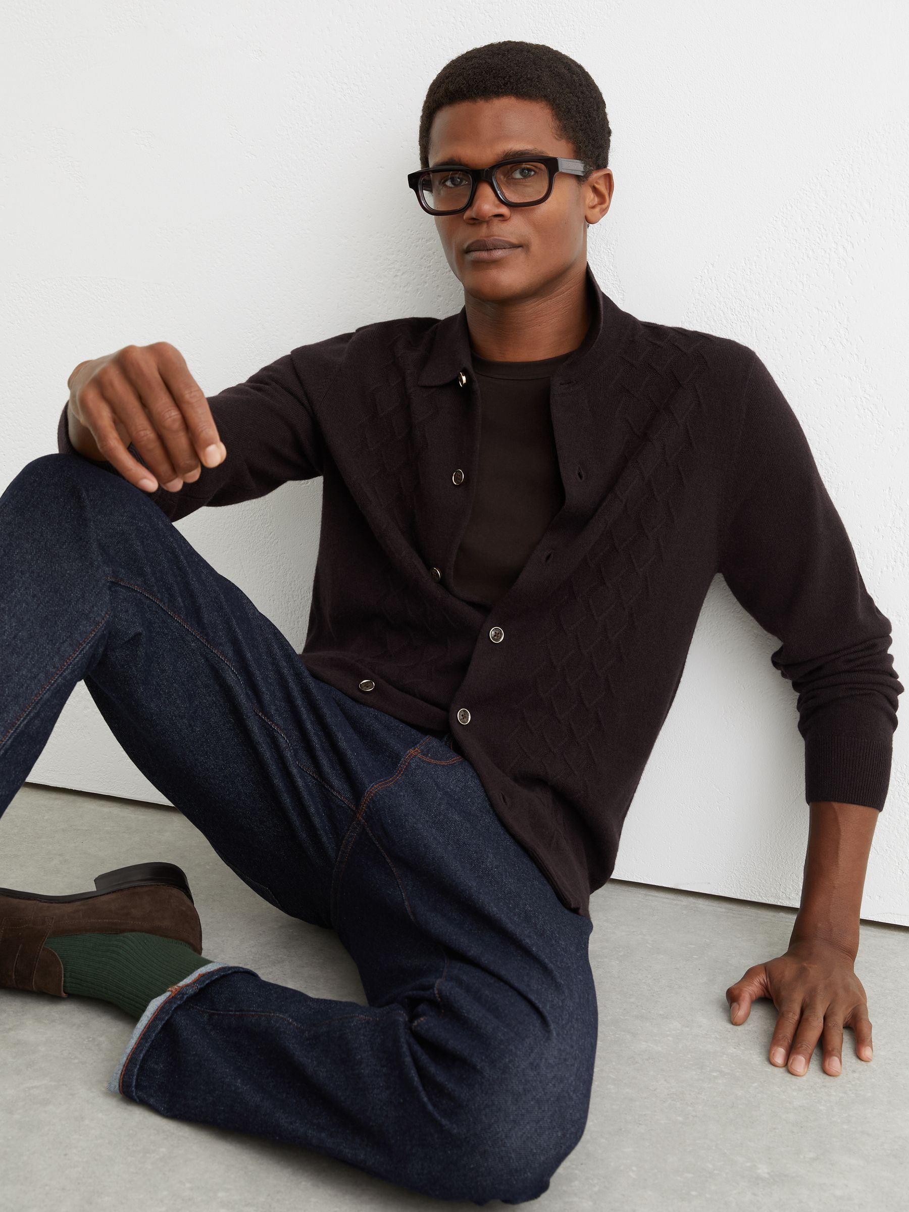 Merino Wool Wide-Rib Half-Zip Jumper in Chocolate Brown - Image 1 of 6