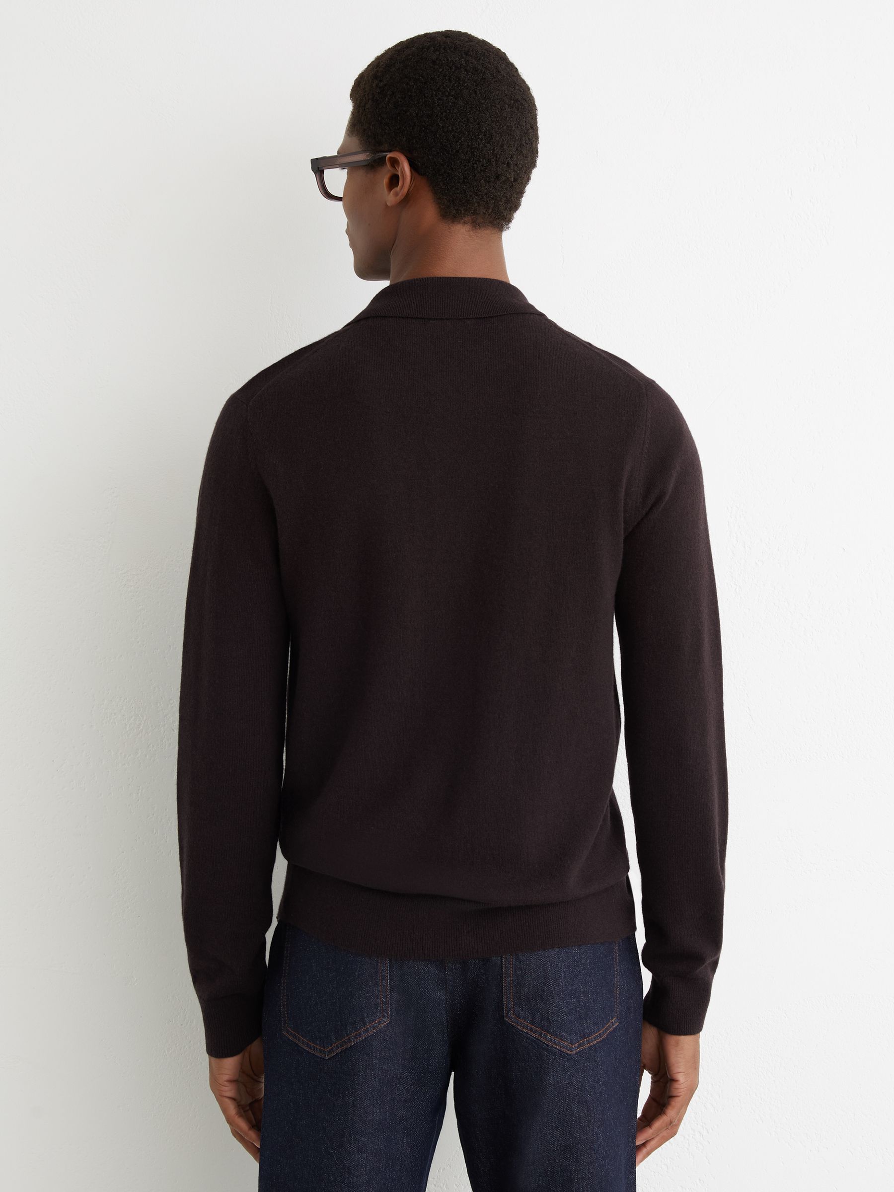 Merino Wool Wide-Rib Half-Zip Jumper in Chocolate Brown - Image 5 of 6