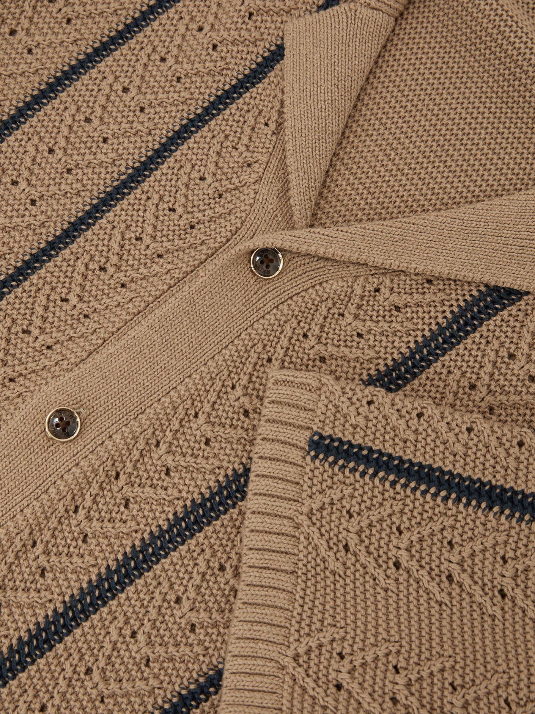 Cotton-Blend Textured-Knit Stripe Shirt in Light Camel - image 3