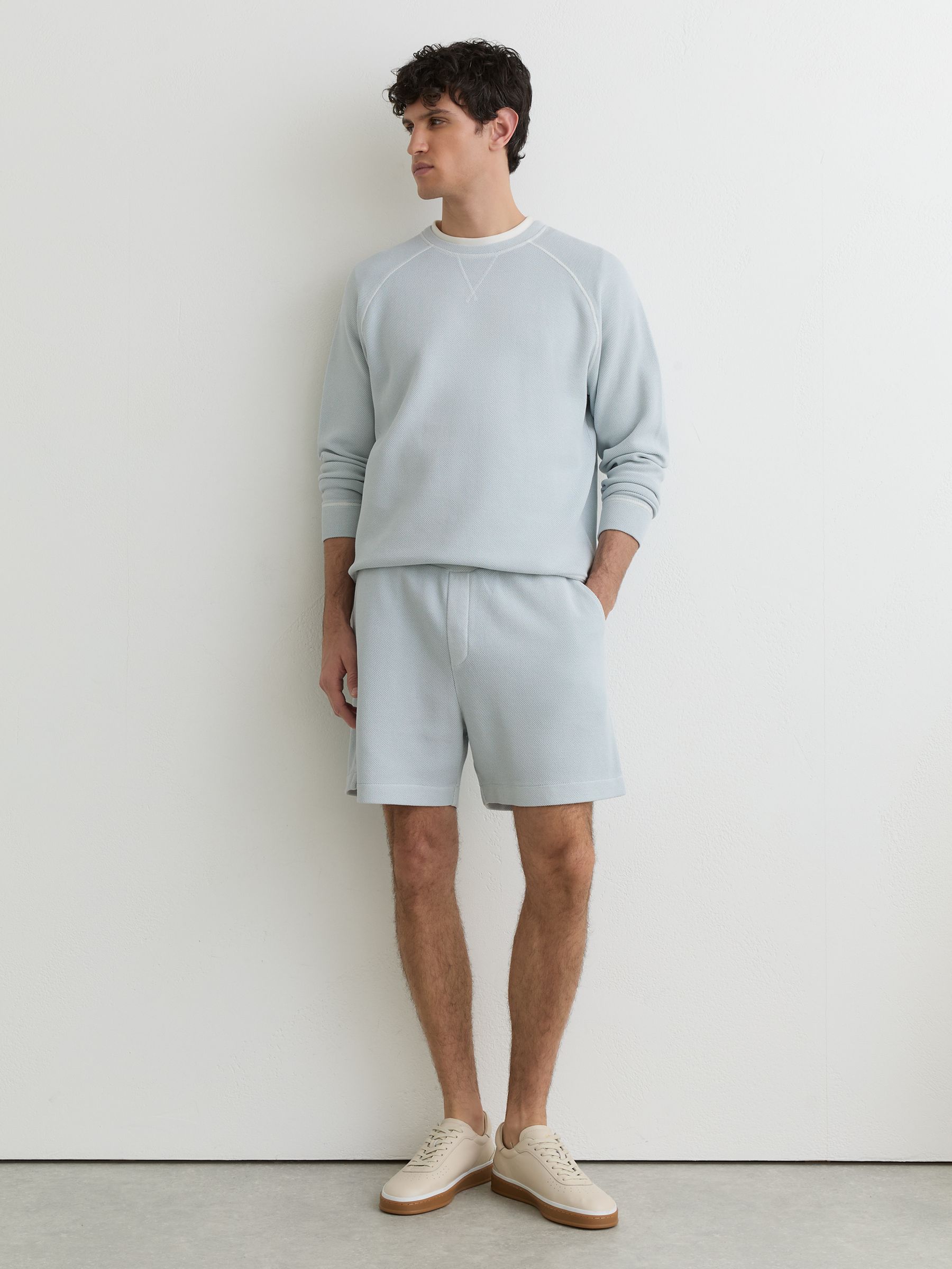 Cotton-Pique Garment-Dyed Sweatshirt in Light Blue - image 3